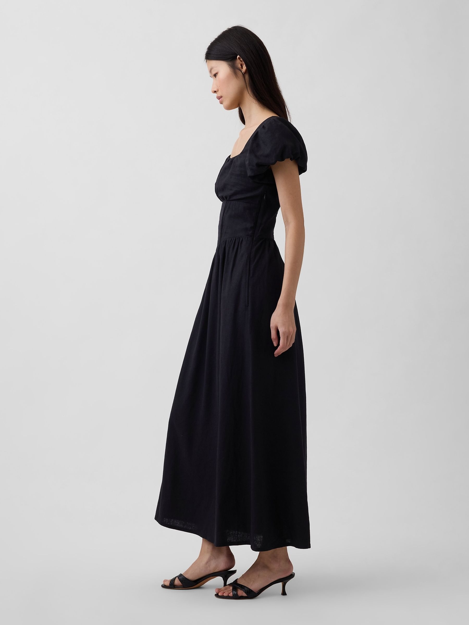 Black Linen-Blend Drop-Waist Maxi Dress - Image 3 of 4