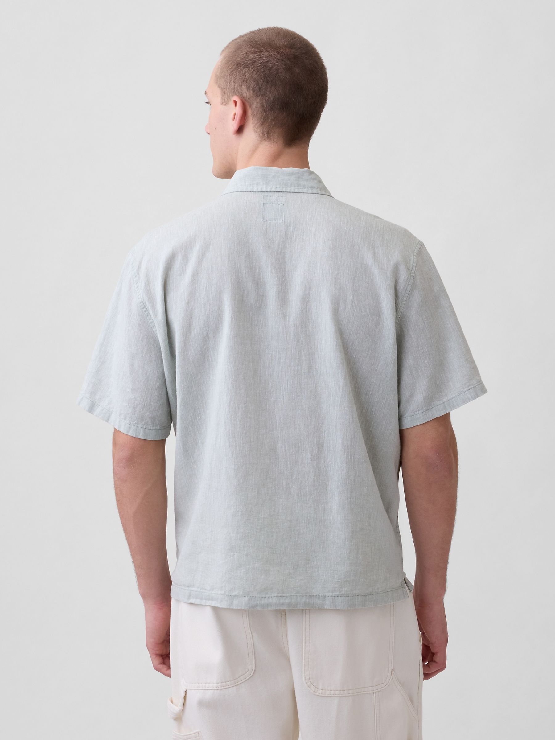 Grey Linen-Cotton Relaxed Straight-Hem Shirt - Image 2 of 4
