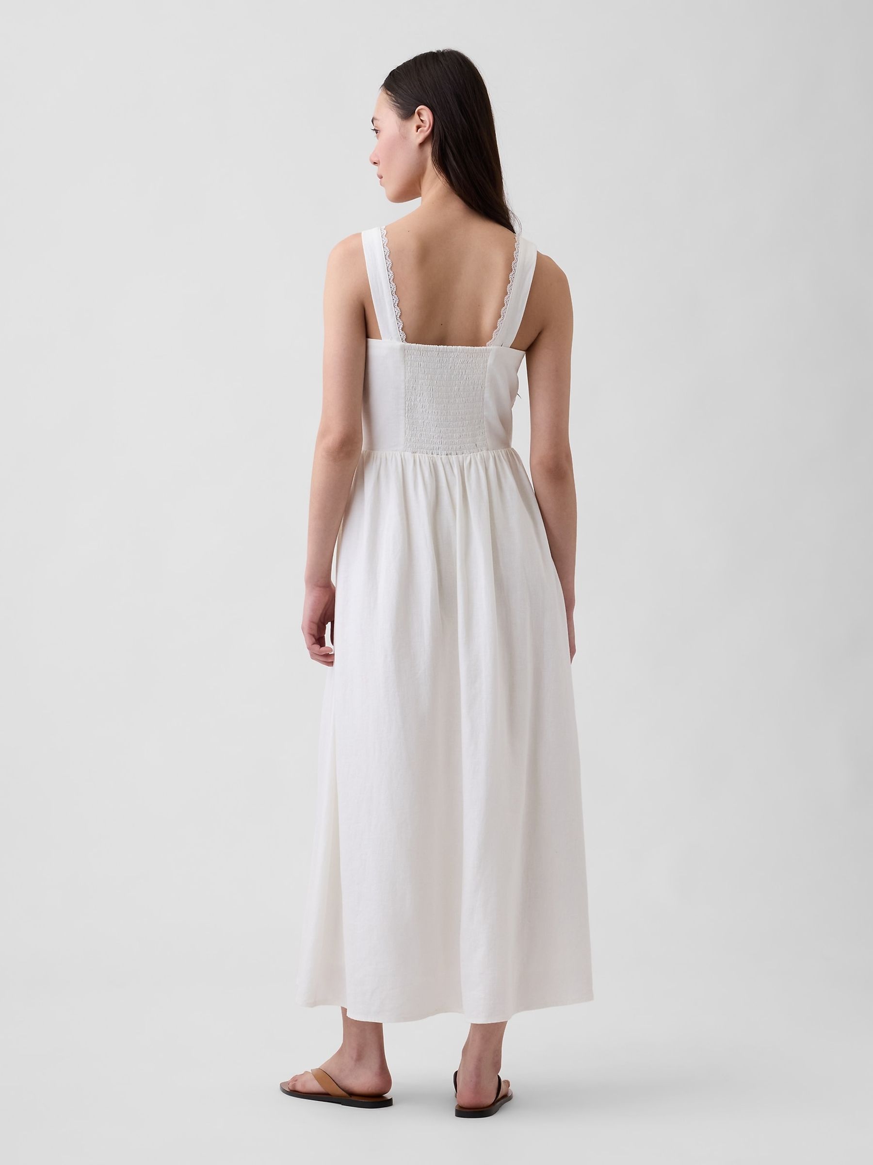White Linen-Blend Lace-Inset Maxi Dress - Image 2 of 4