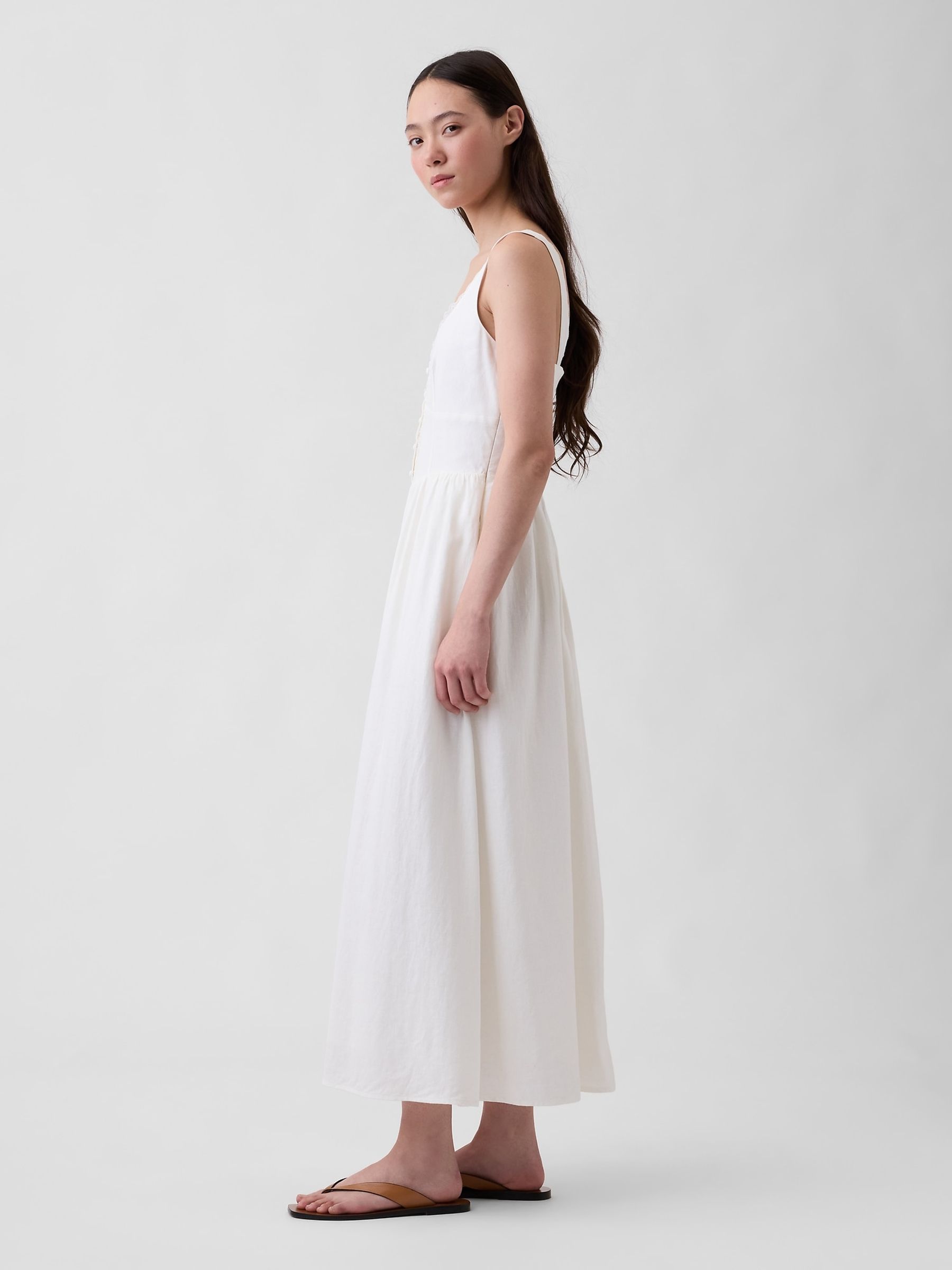 White Linen-Blend Lace-Inset Maxi Dress - Image 3 of 4