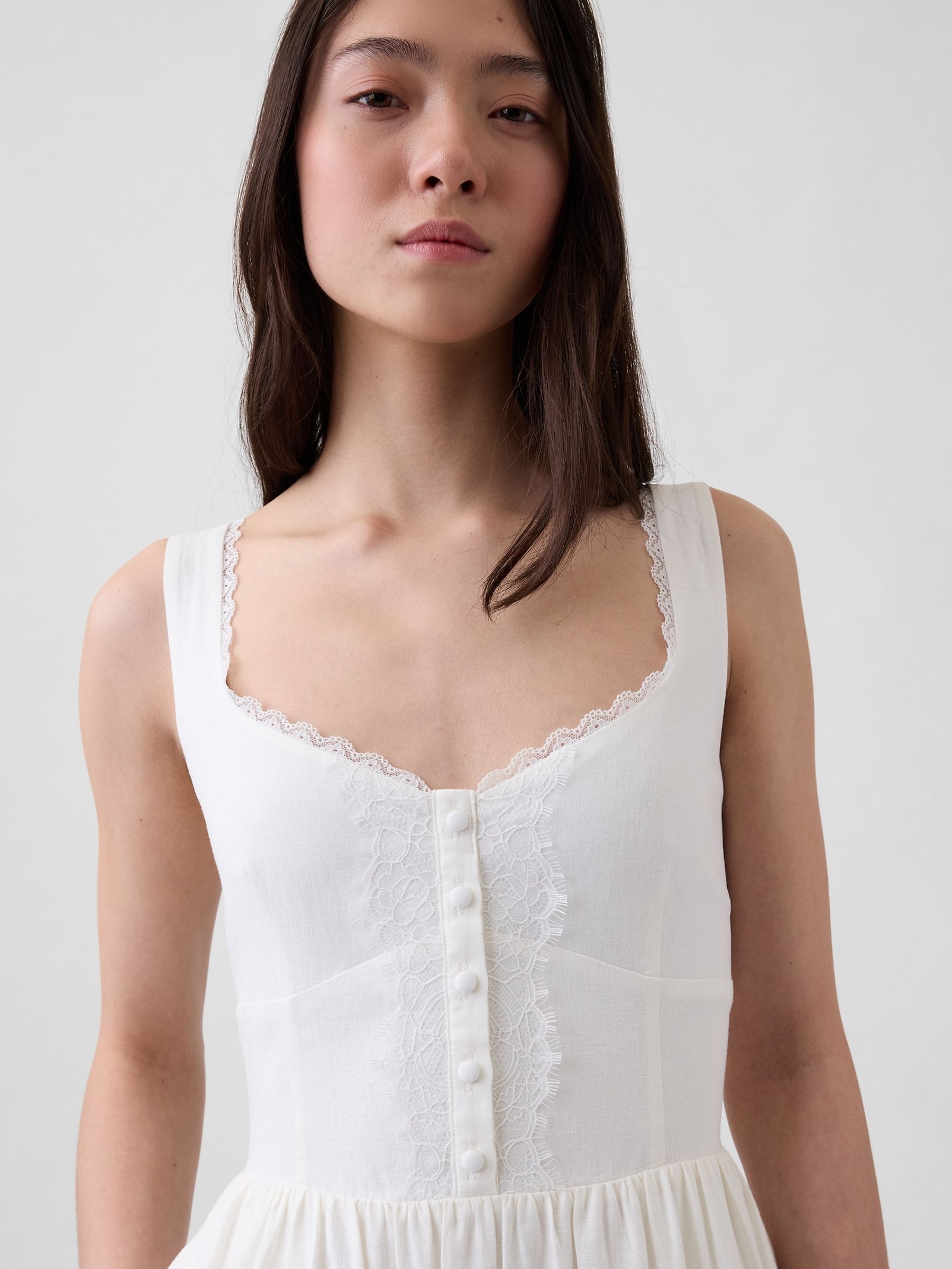 White Linen-Blend Lace-Inset Maxi Dress - Image 4 of 4