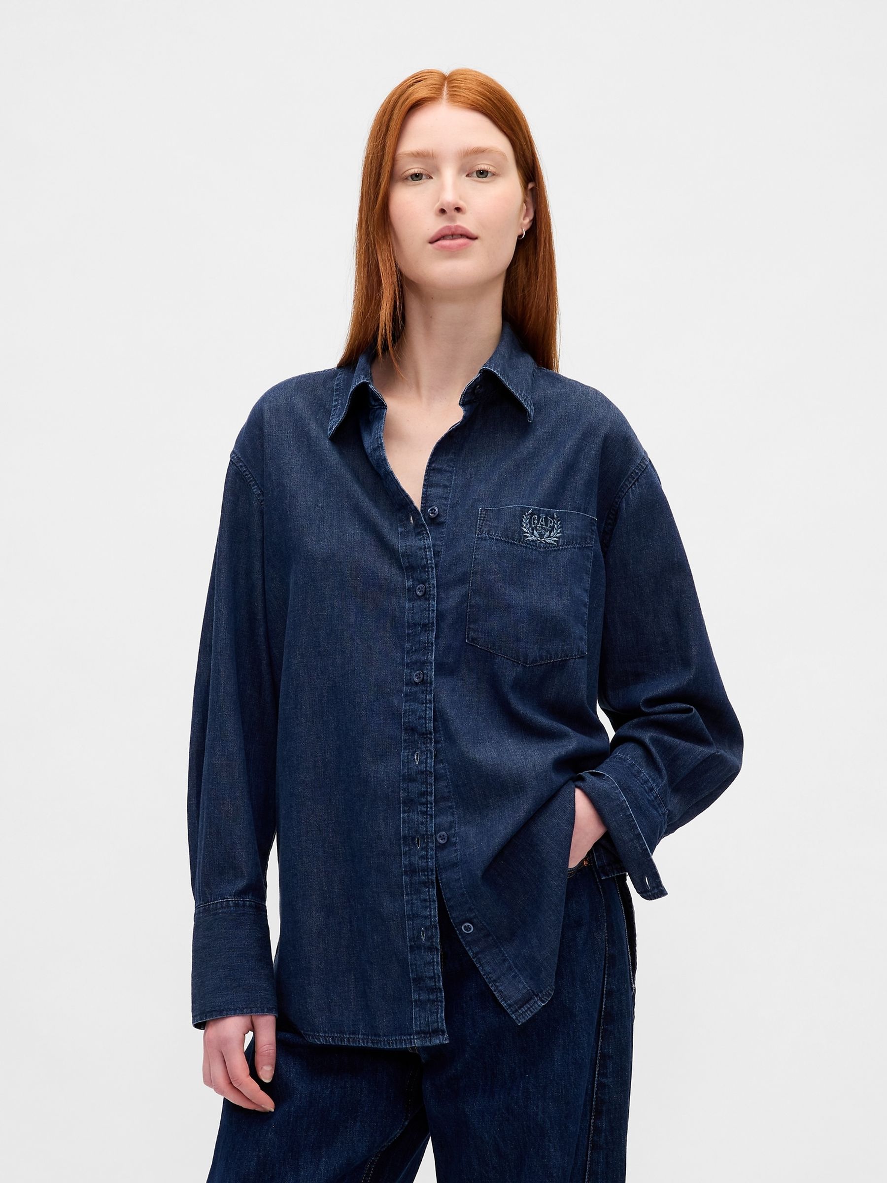 Dark Wash UltraSoft Denim Big Shirt - Image 1 of 4