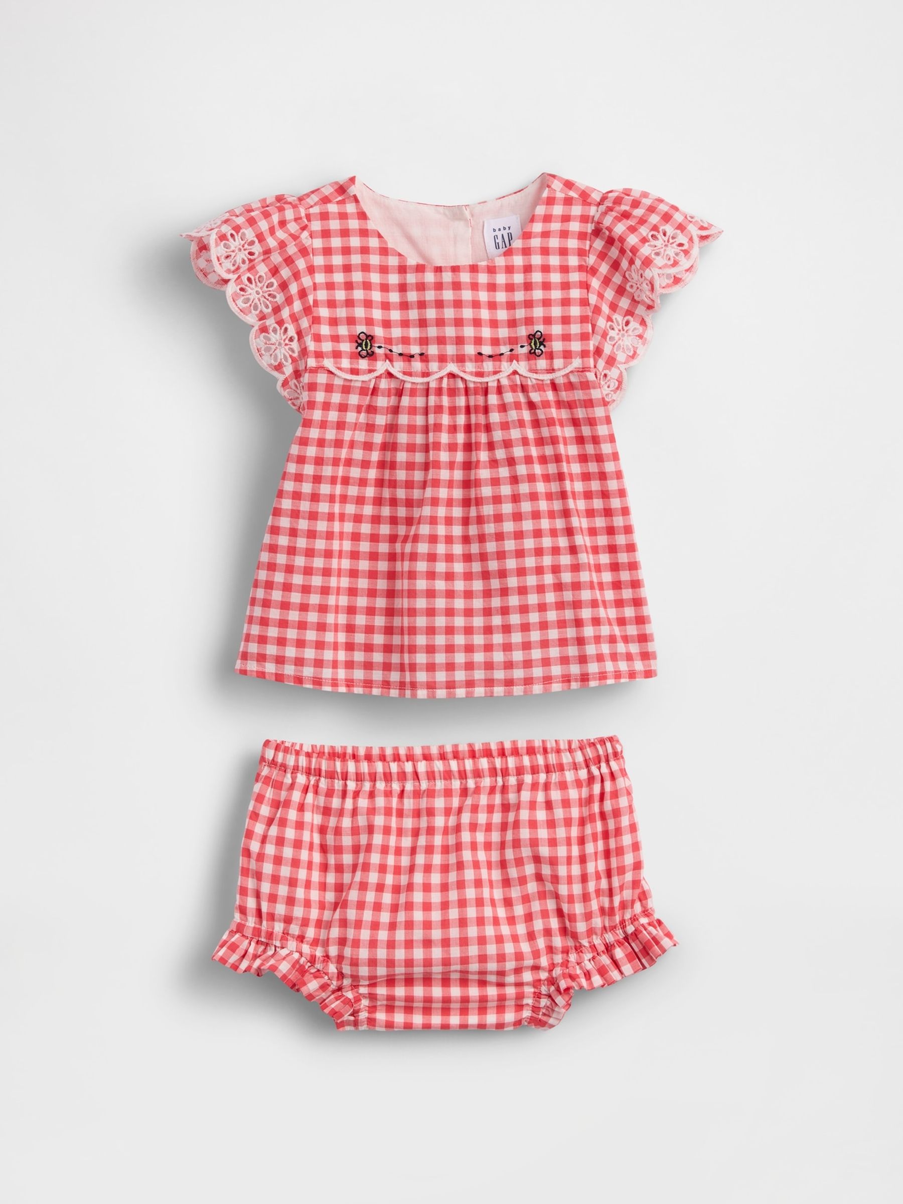 Red Eyelet Gingham Outfit Set - Image 1 of 3