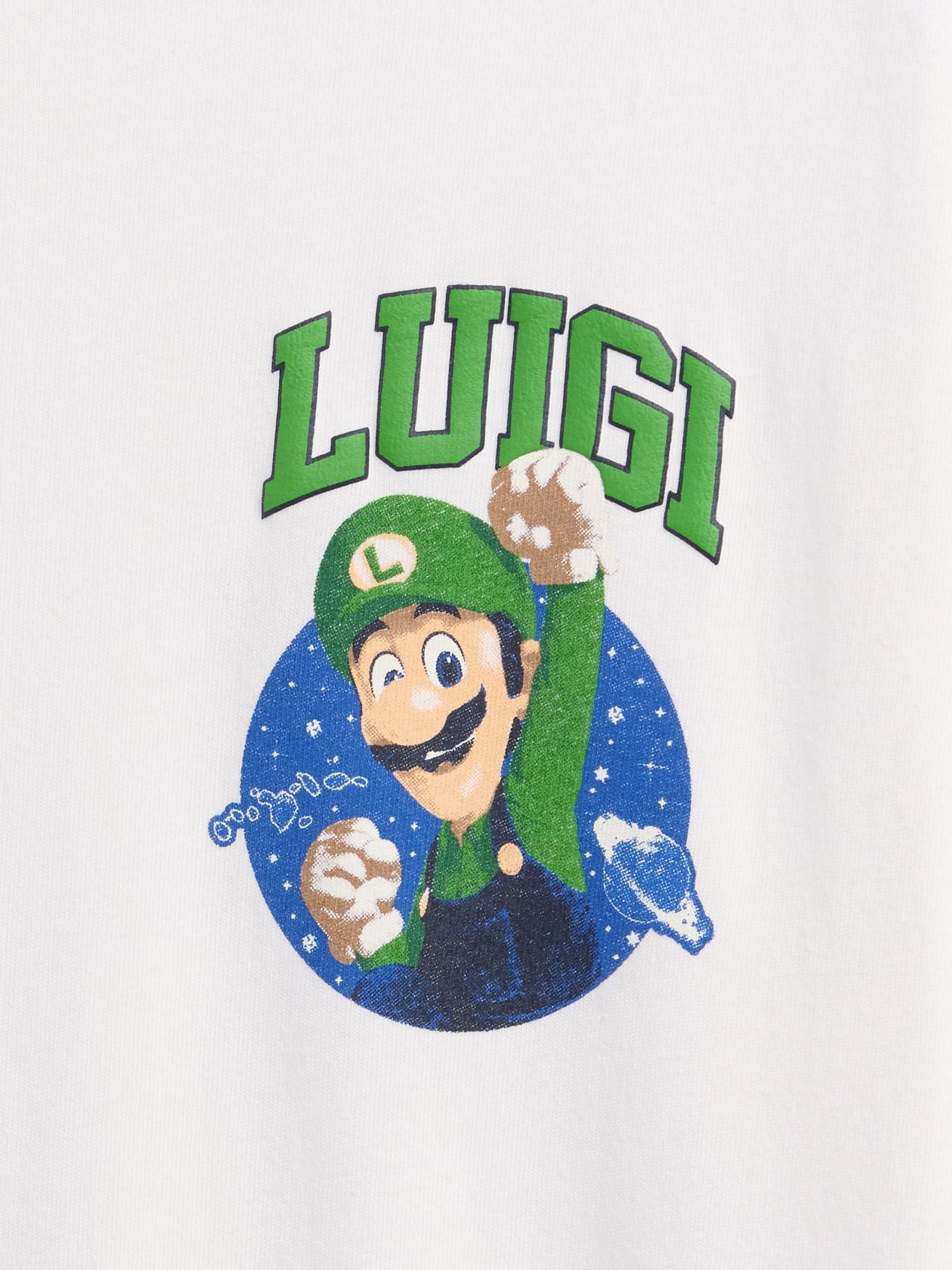 White Luigi Super Mario Relaxed Graphic T-Shirt - Image 4 of 4