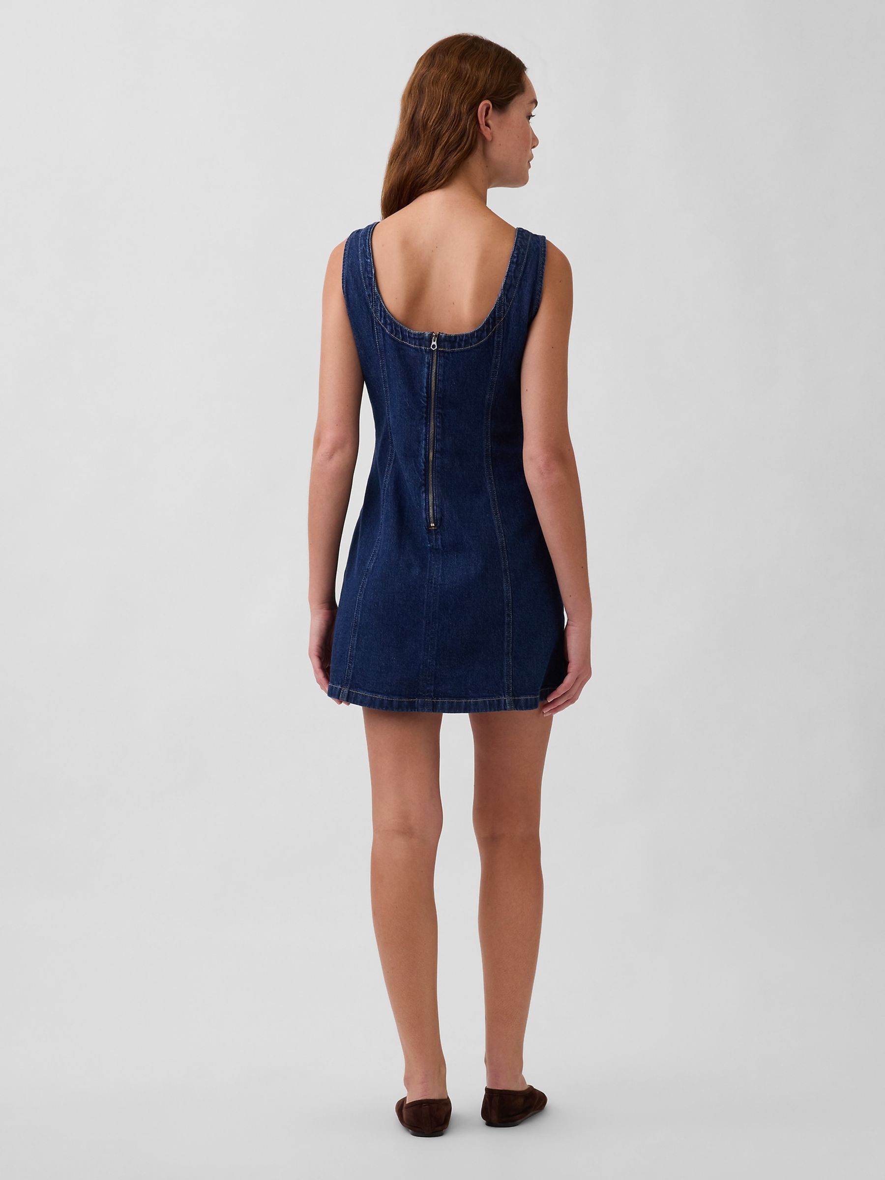 Dark Wash Denim Boatneck Open-Back Mini Dress - Image 2 of 4