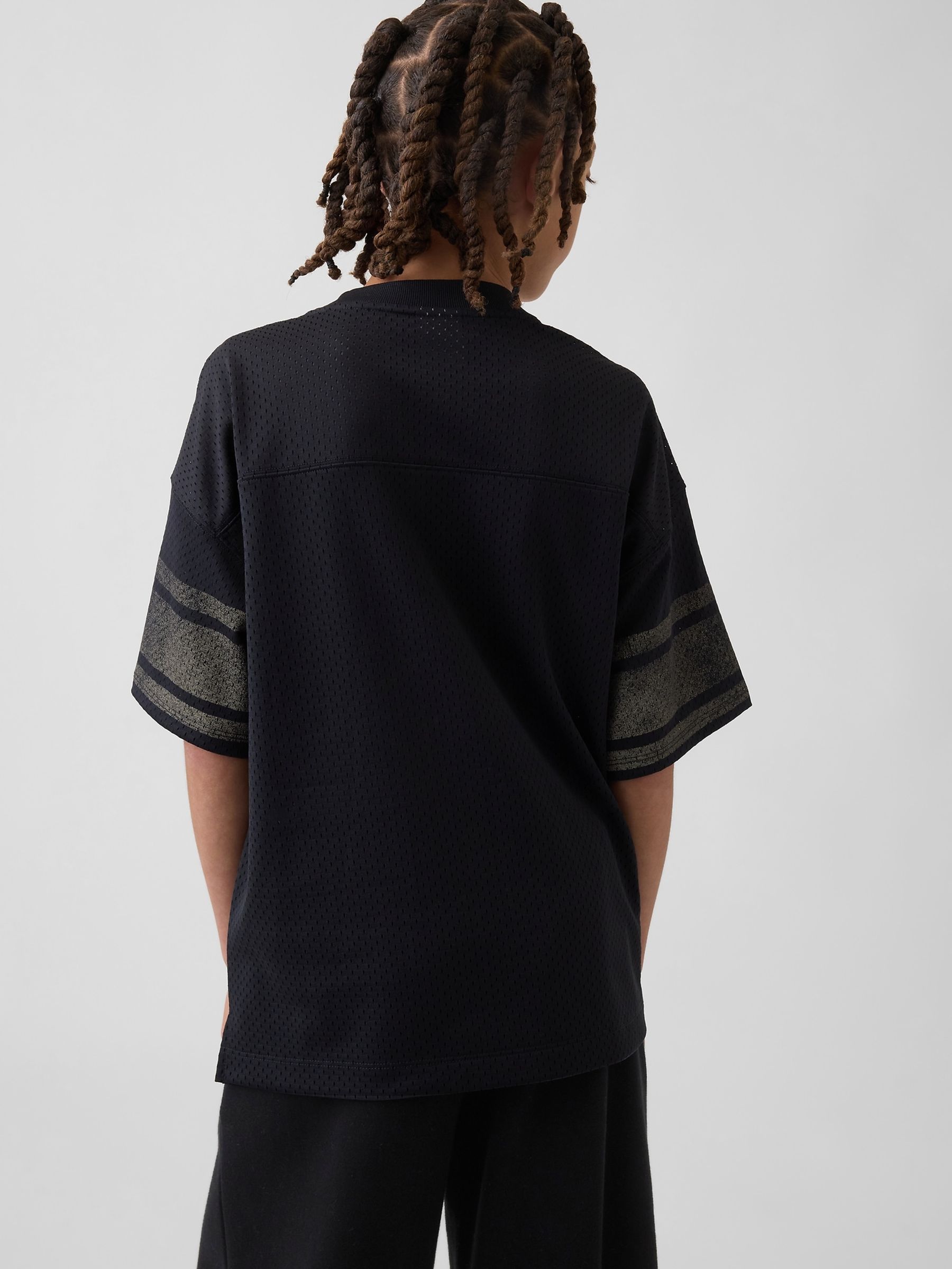 Black Mesh Oversized Graphic Jersey T-Shirt - Image 2 of 5