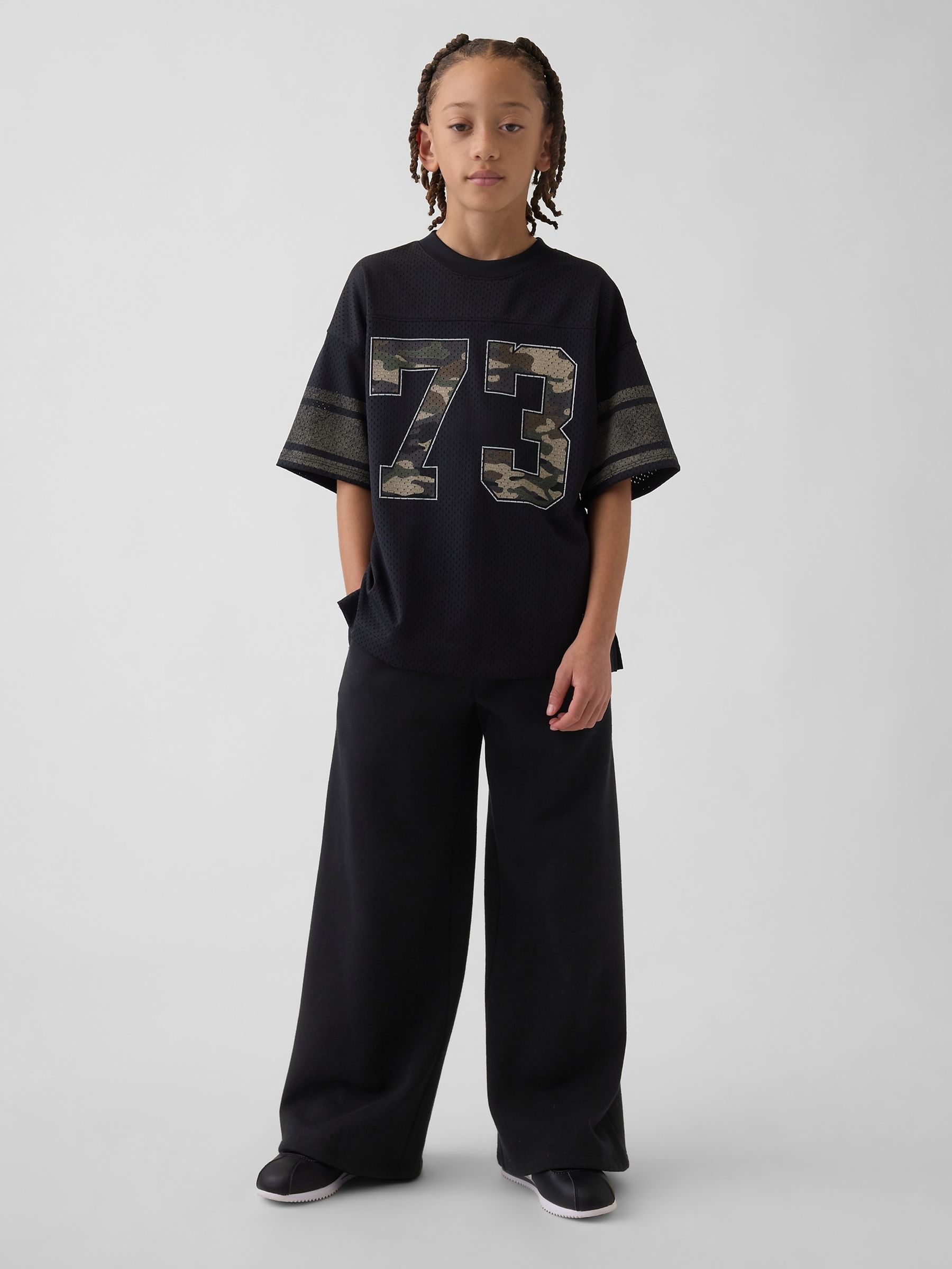 Black Mesh Oversized Graphic Jersey T-Shirt - Image 3 of 5