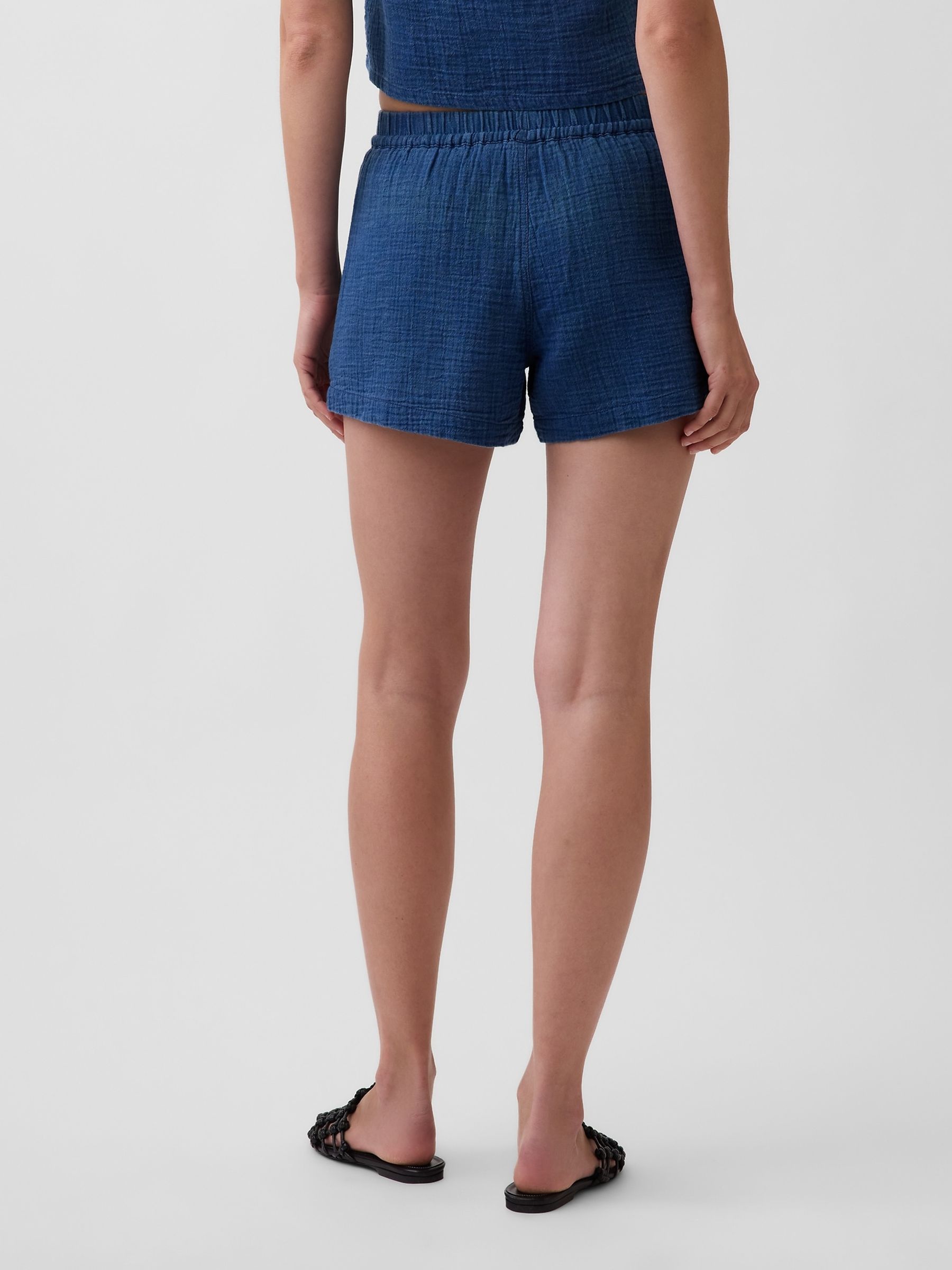 Blue Cotton Gauze Denim Easy Shorts - Image 2 of 4