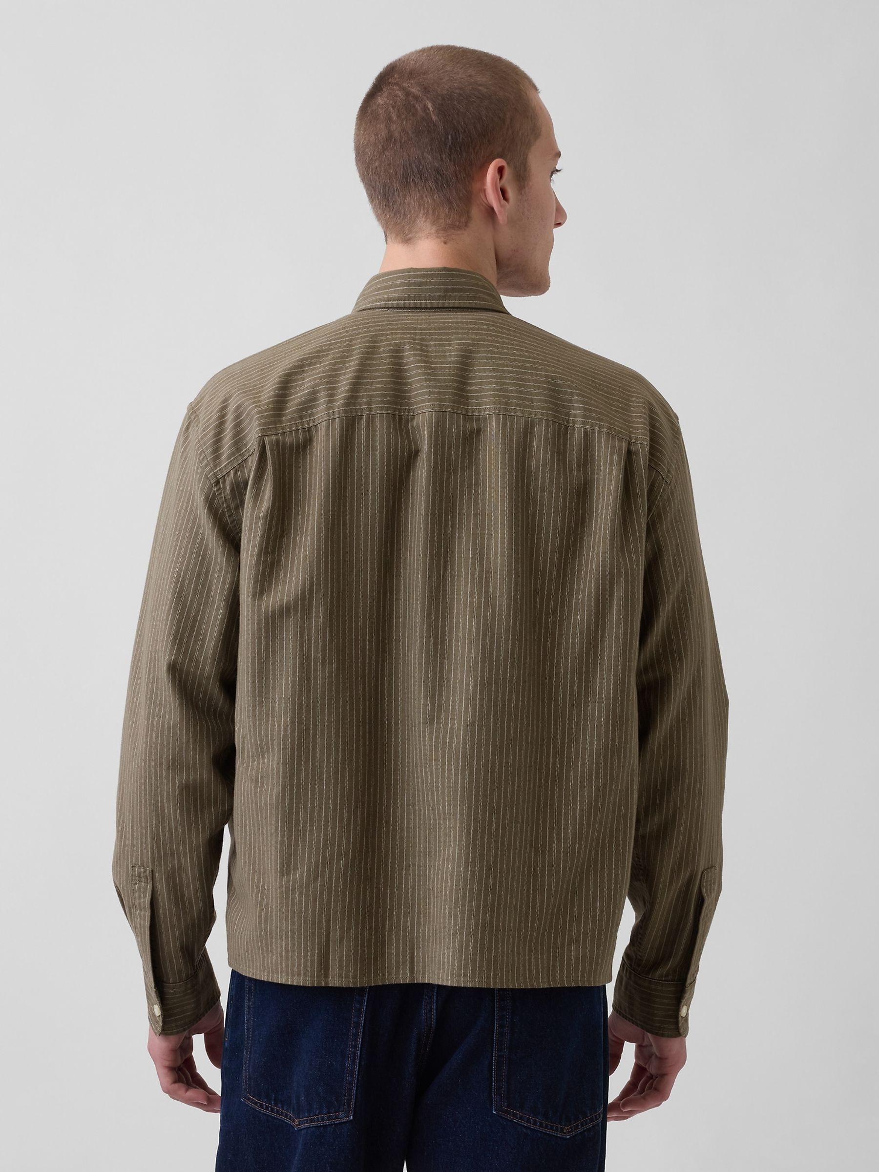 Green stripe Relaxed Straight-Hem Oxford Shirt - Image 2 of 4