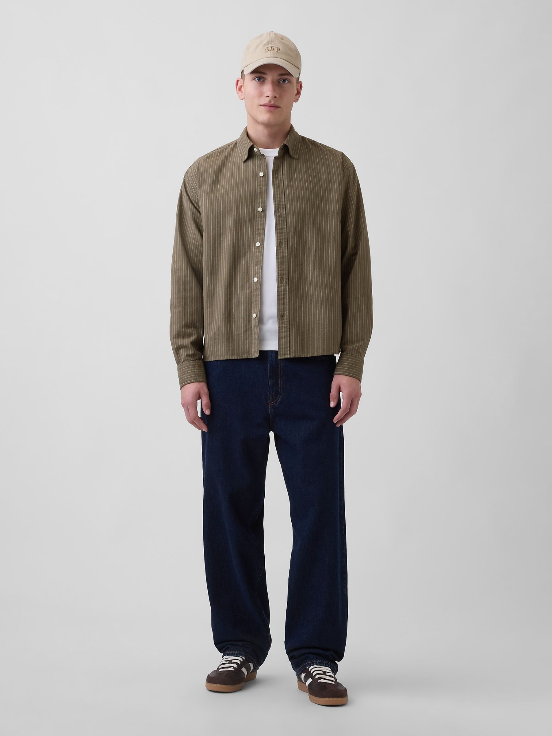 Green stripe Relaxed Straight-Hem Oxford Shirt - Image 3 of 4