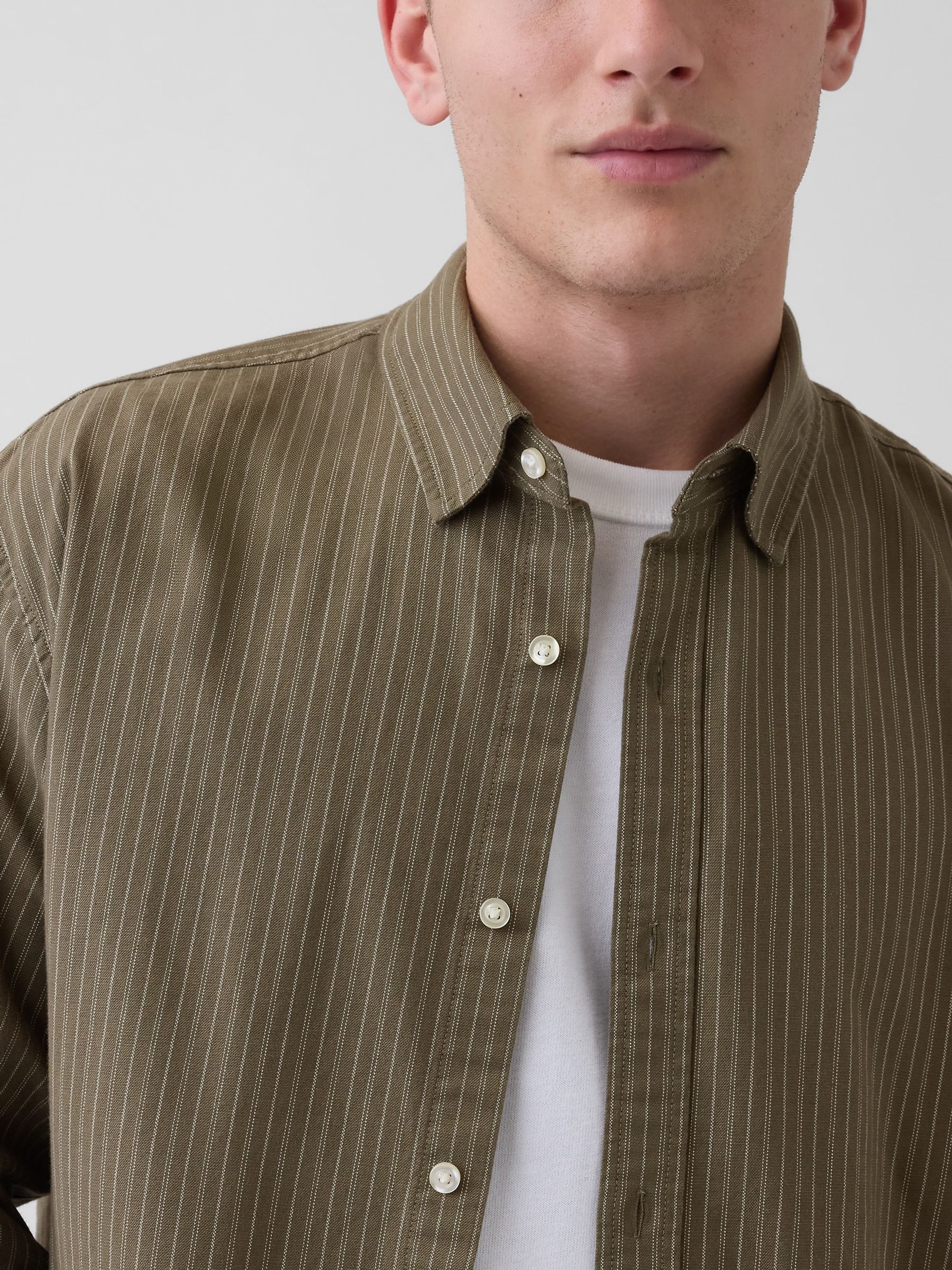 Green stripe Relaxed Straight-Hem Oxford Shirt - Image 4 of 4