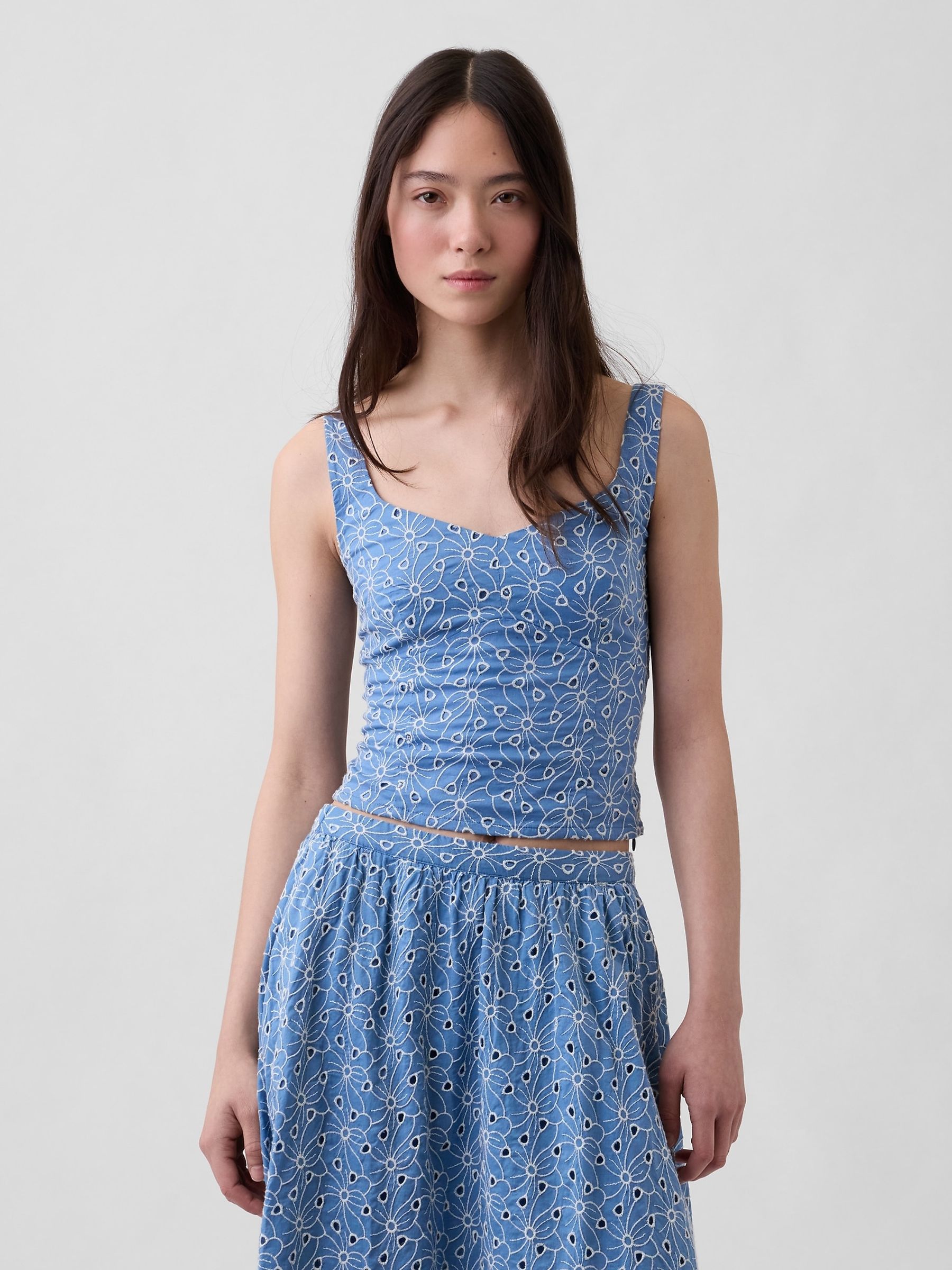Blue Eyelet Crop Bustier Top - Image 1 of 6