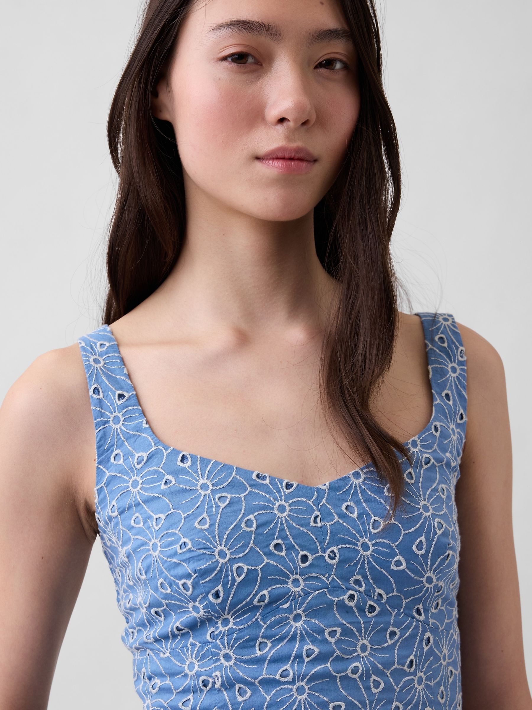 Blue Eyelet Crop Bustier Top - Image 4 of 6
