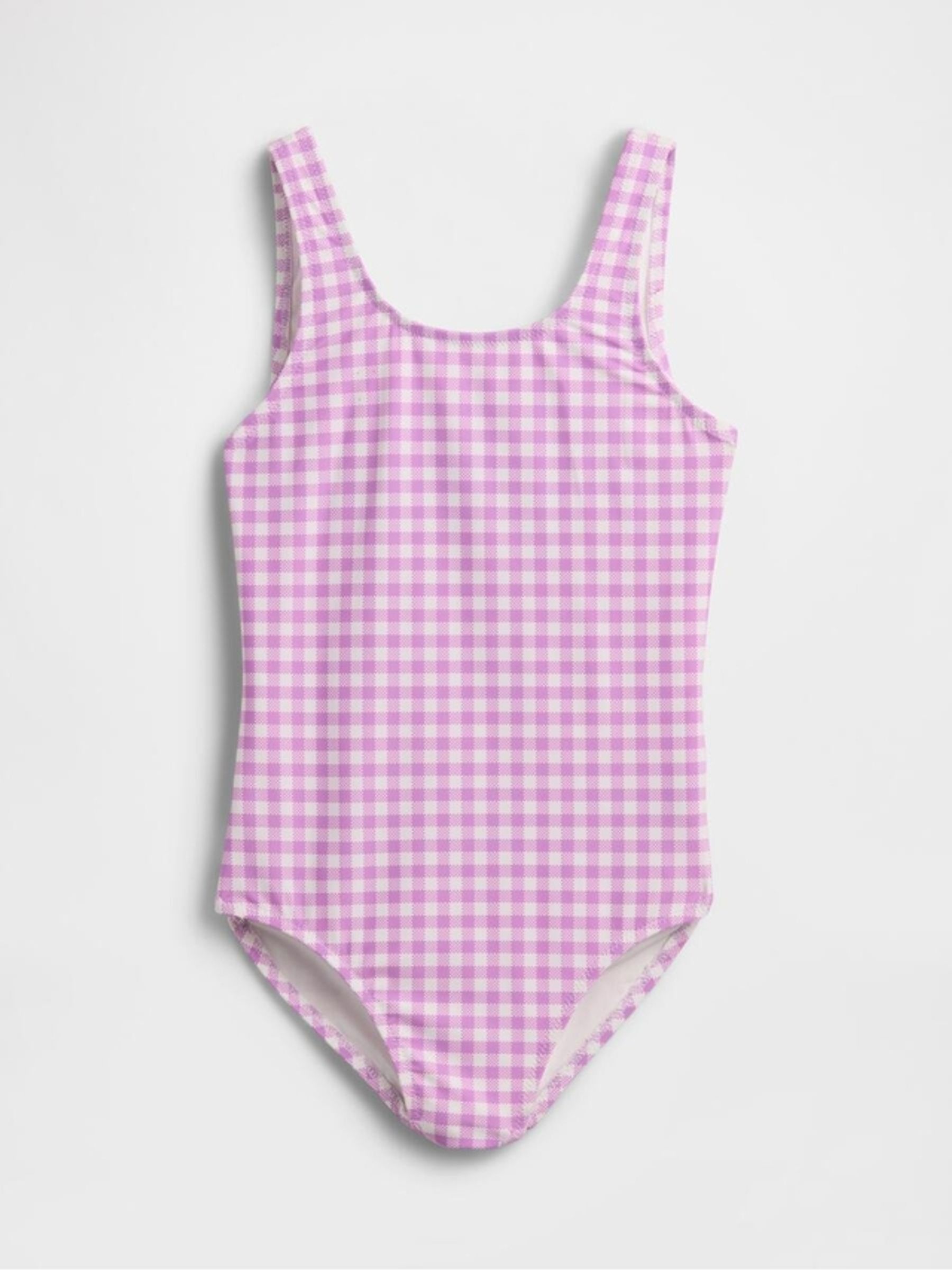 Pink Gingham Cross-Back One-Piece Swimsuit - Image 1 of 3