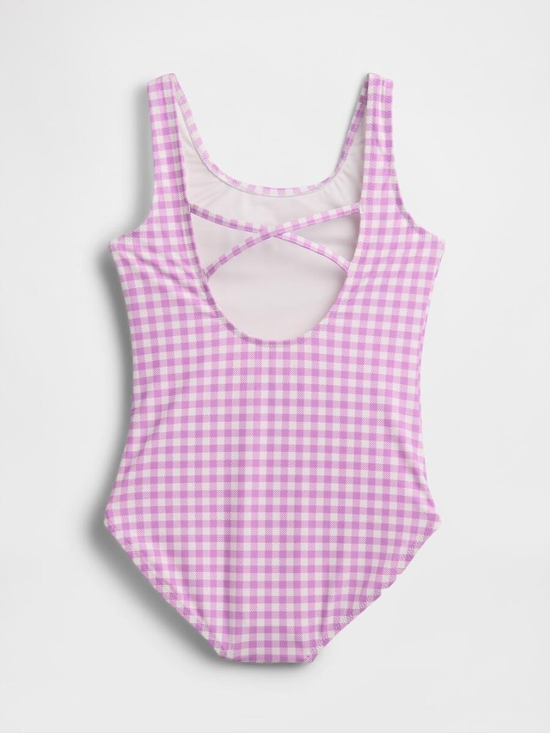 Pink Gingham Cross-Back One-Piece Swimsuit - Image 2 of 3