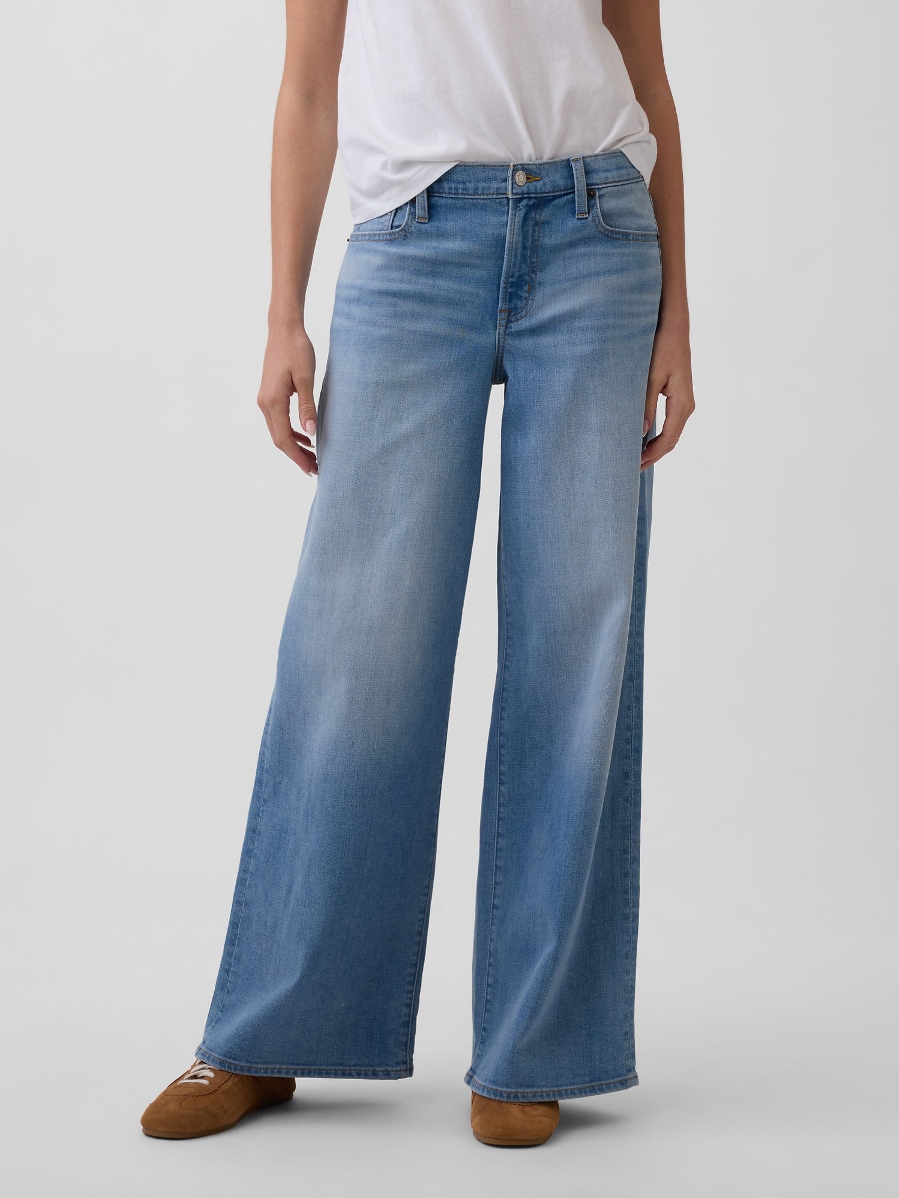 Light Wash Mid Rise Wide-Leg Jeans - Image 1 of 6