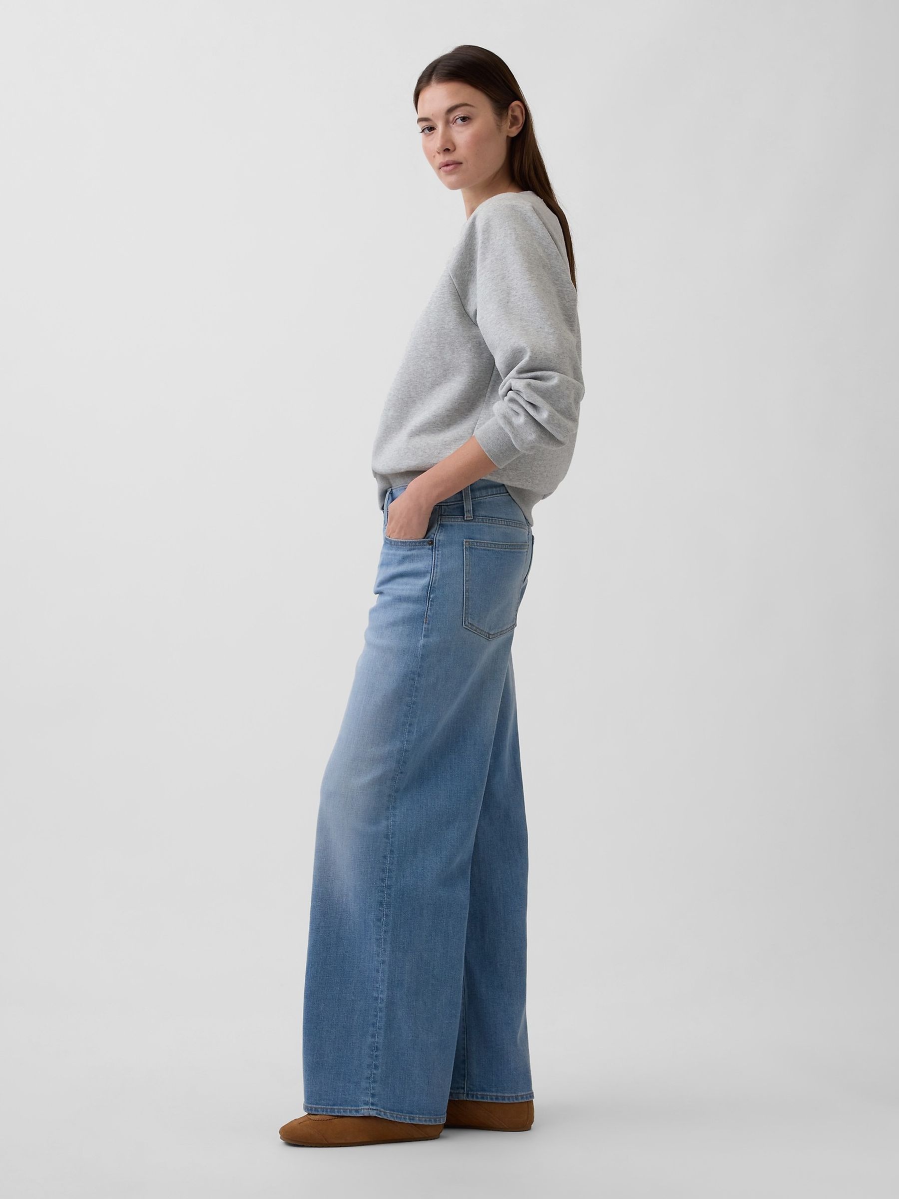 Light Wash Mid Rise Wide-Leg Jeans - Image 4 of 6
