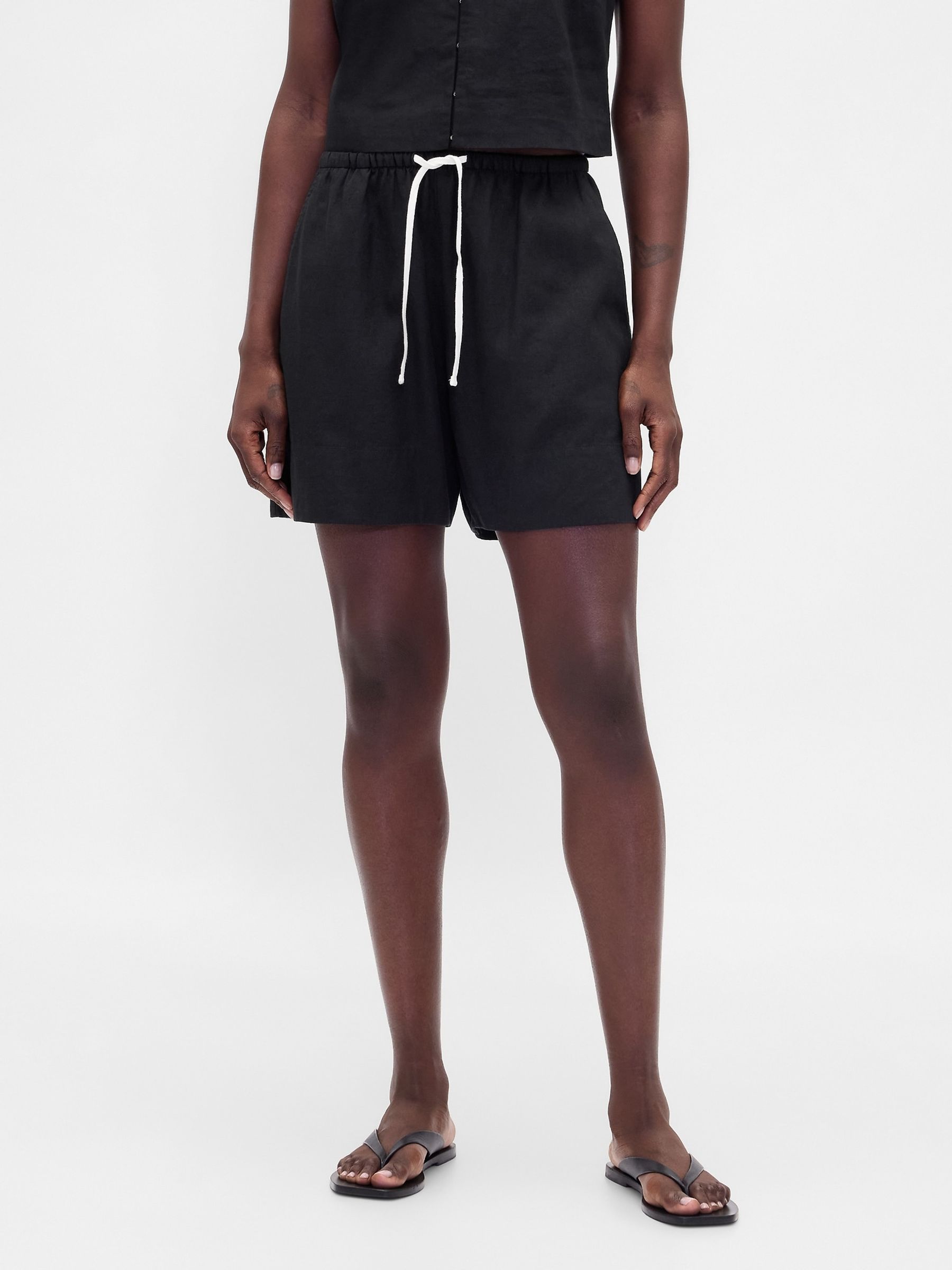 Black Linen-Blend Easy Shorts - Image 1 of 5