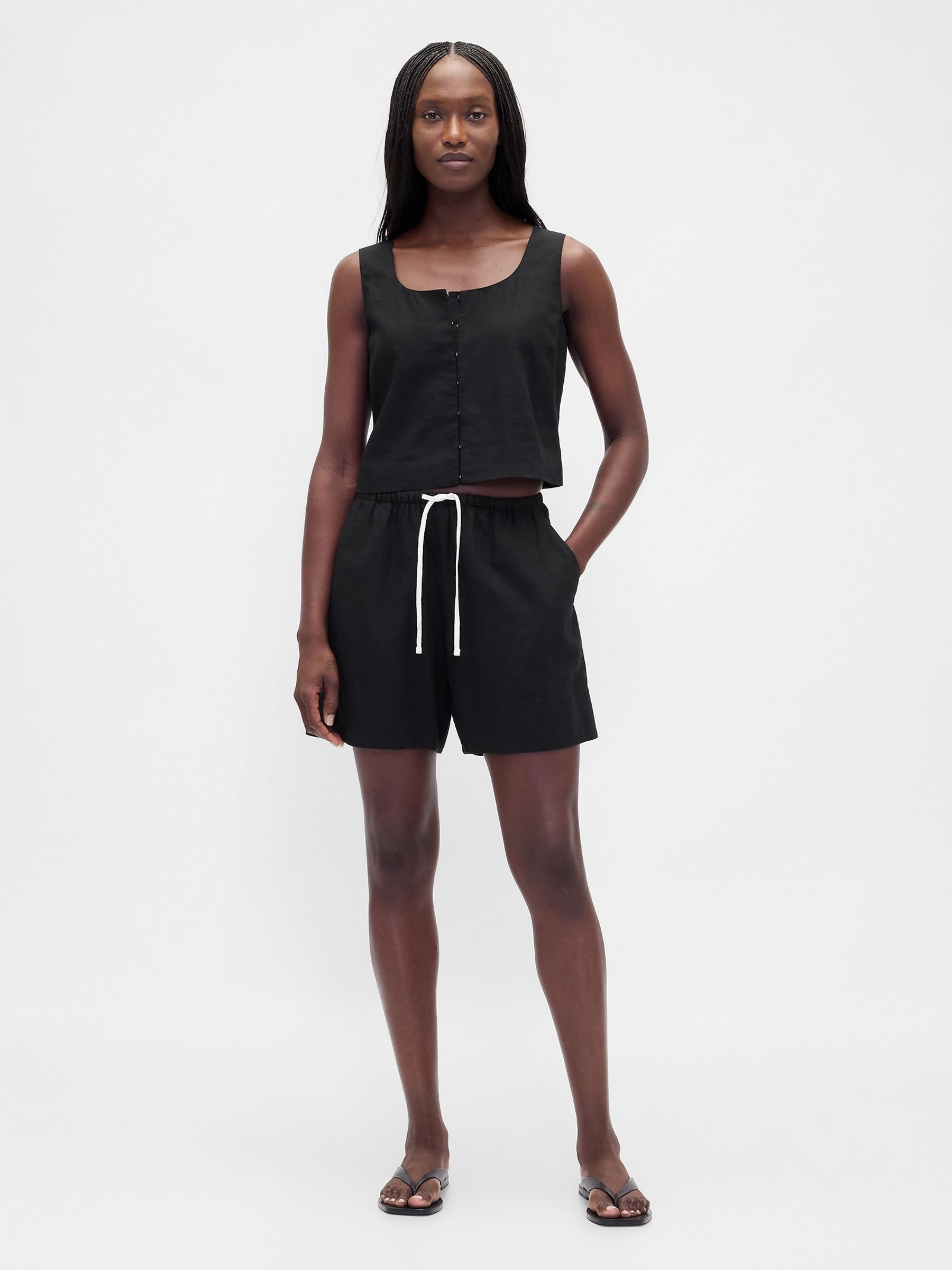 Black Linen-Blend Easy Shorts - Image 4 of 5