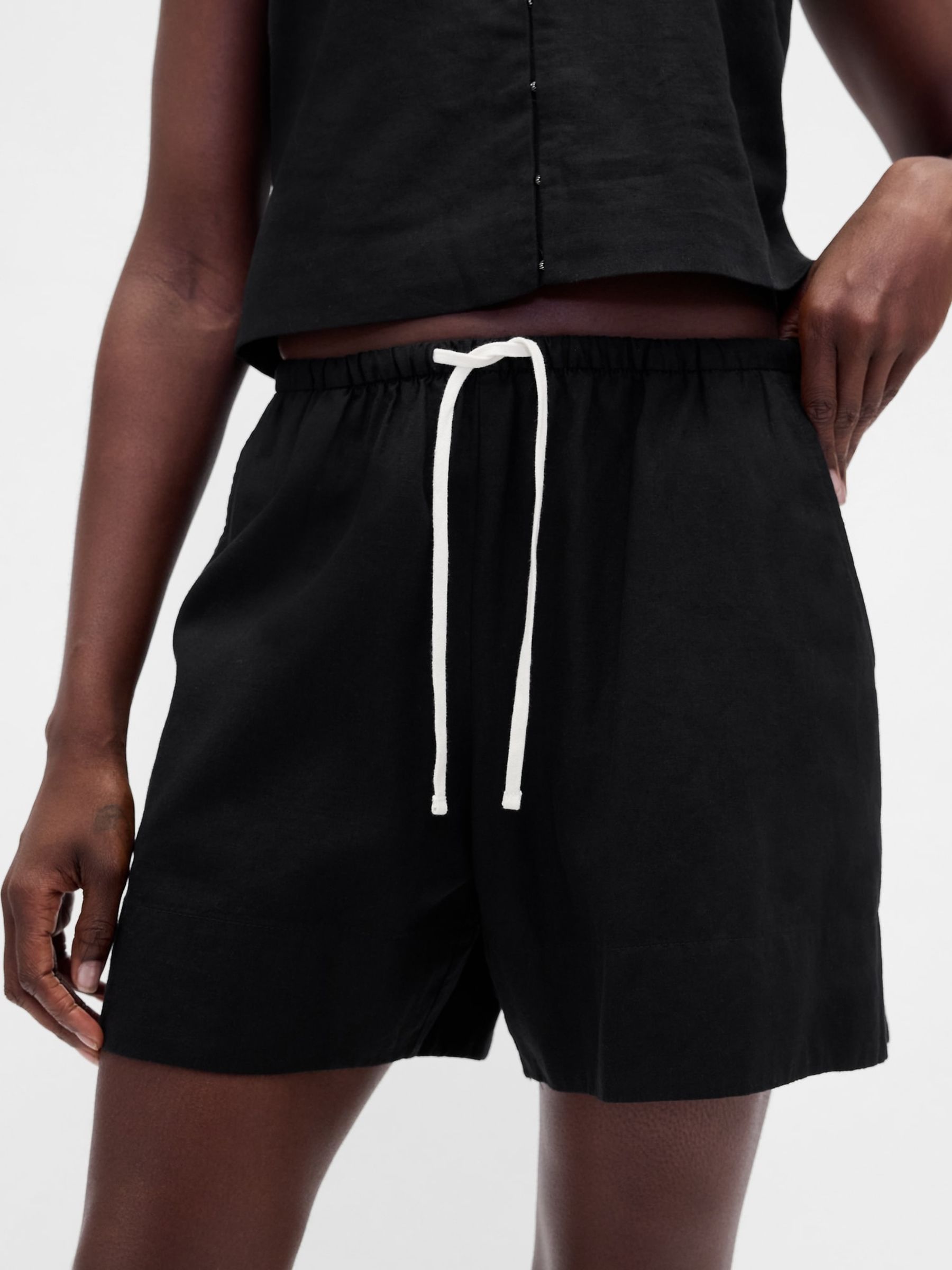 Black Linen-Blend Easy Shorts - Image 5 of 5
