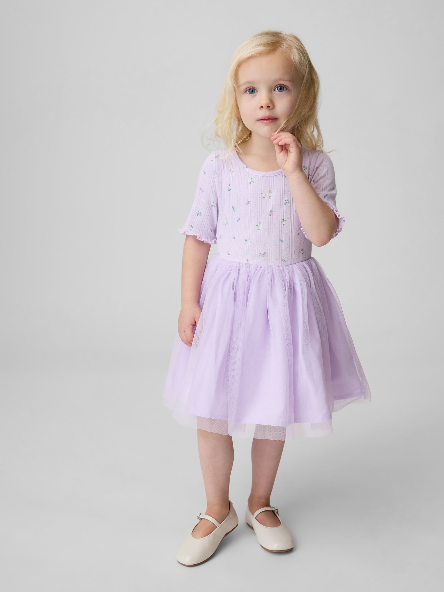 Purple Pointelle and Tulle Dress - Image 1 of 4