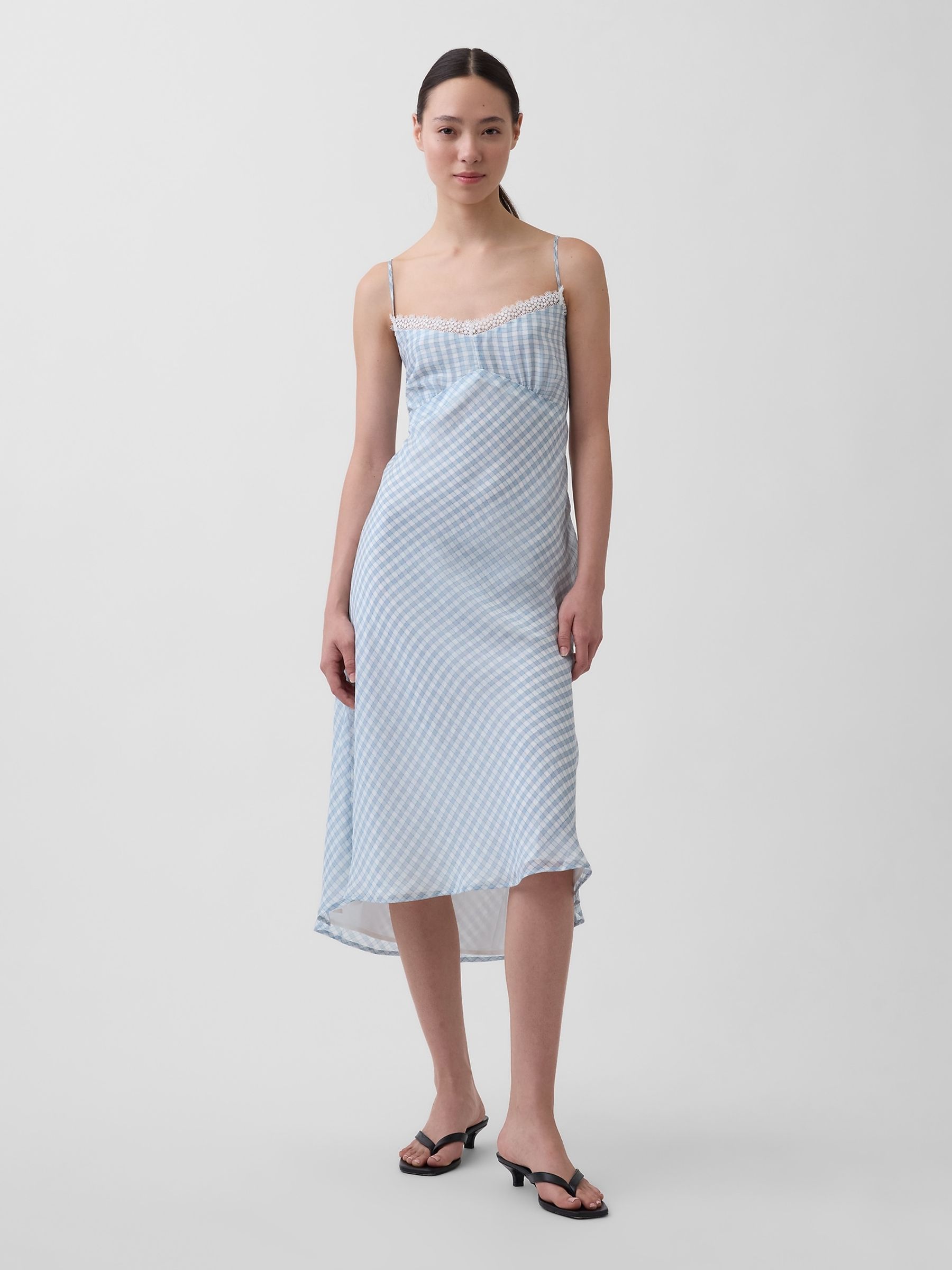 Blue Gingham Midi Slip Dress - Image 1 of 4