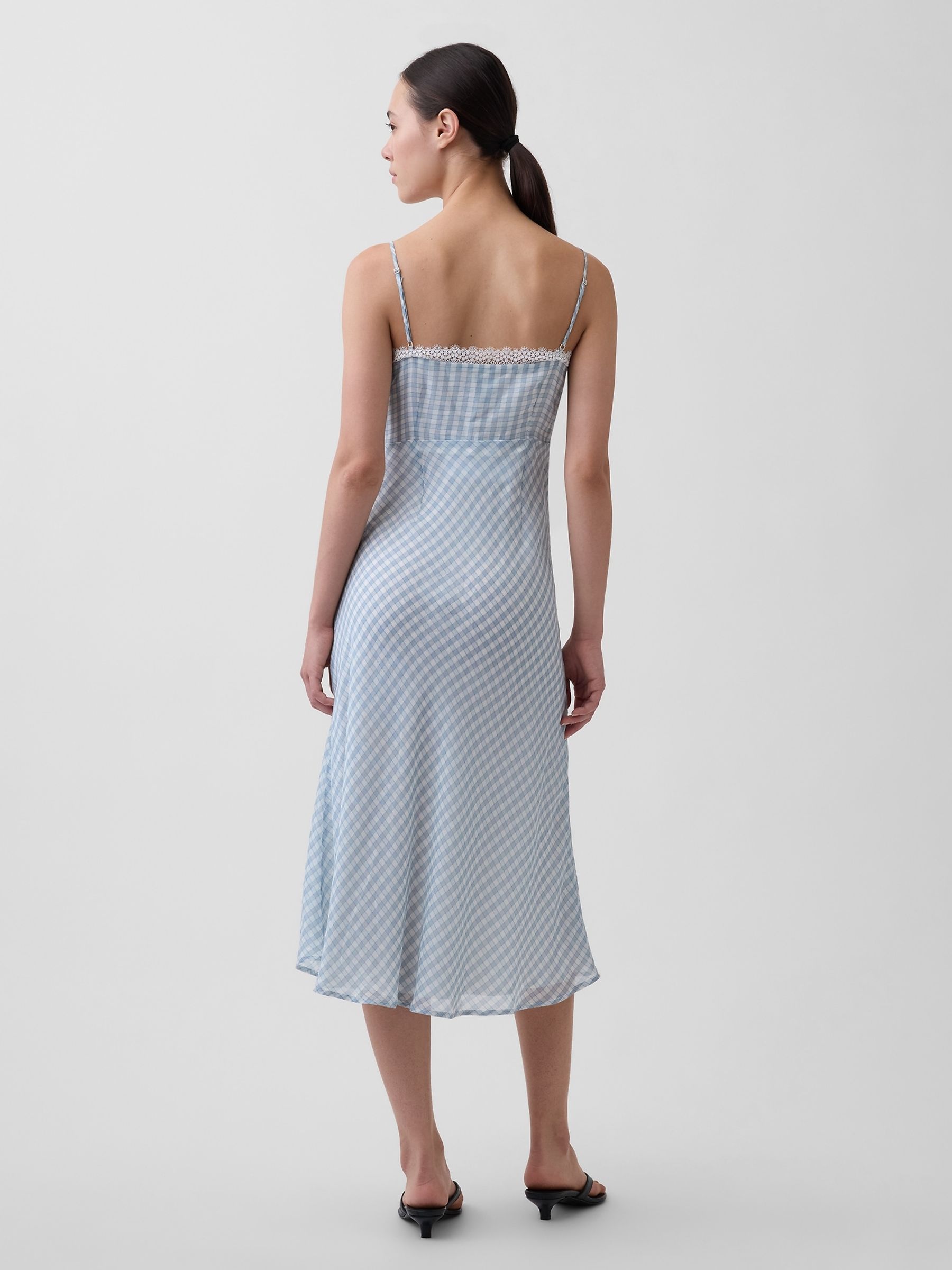 Blue Gingham Midi Slip Dress - Image 2 of 4