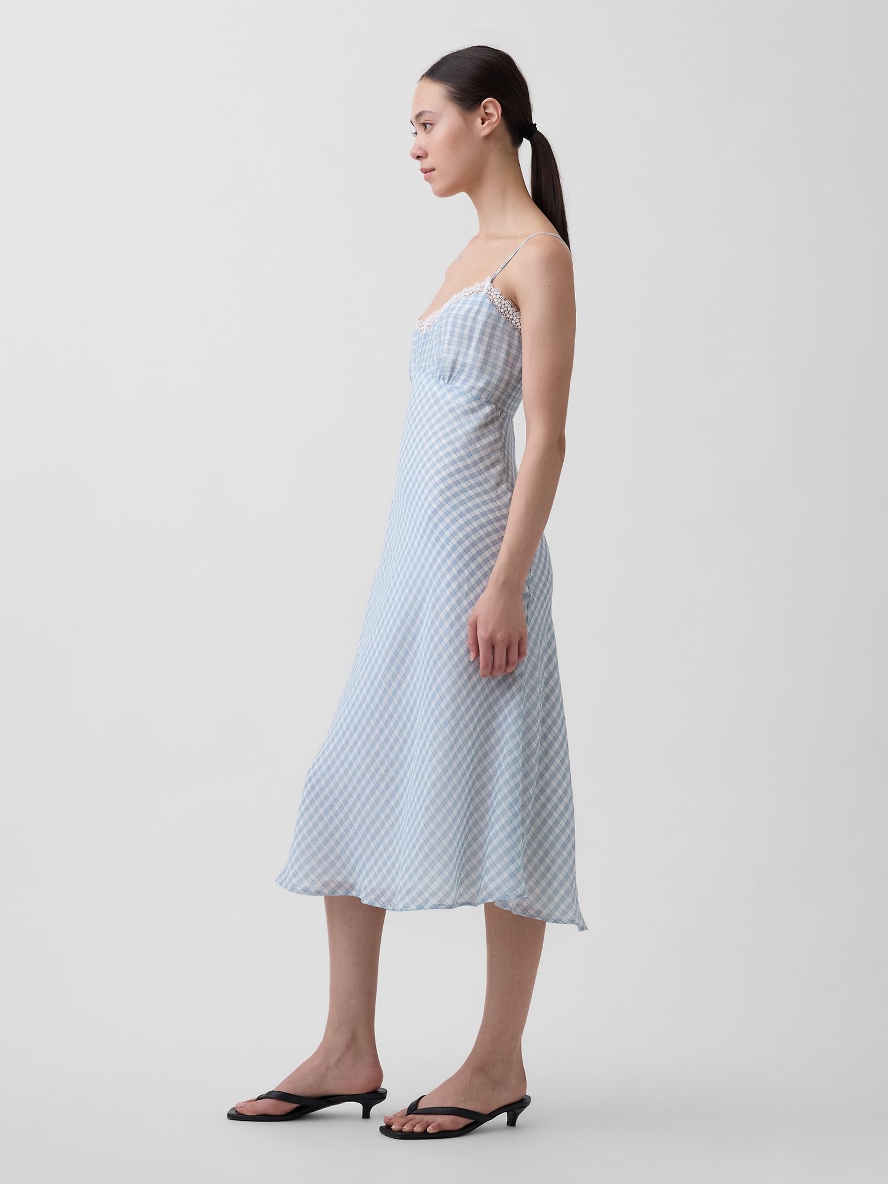 Blue Gingham Midi Slip Dress - Image 3 of 4