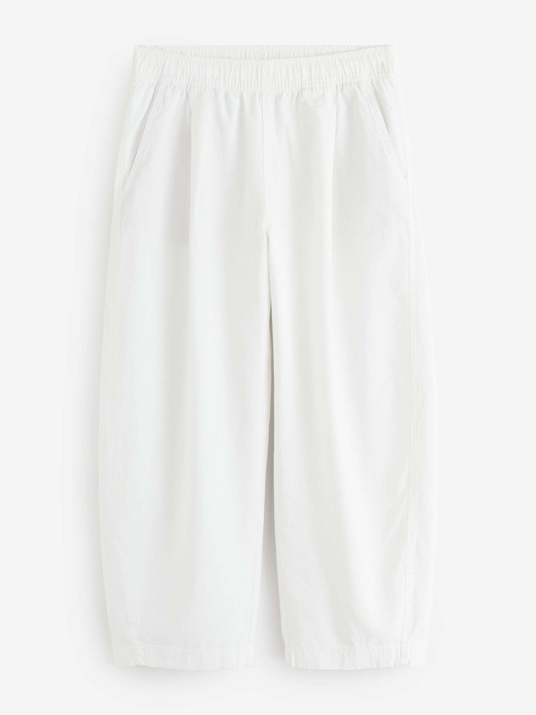 White Mid Rise Linen-Blend Easy Barrel Trousers - Image 1 of 6