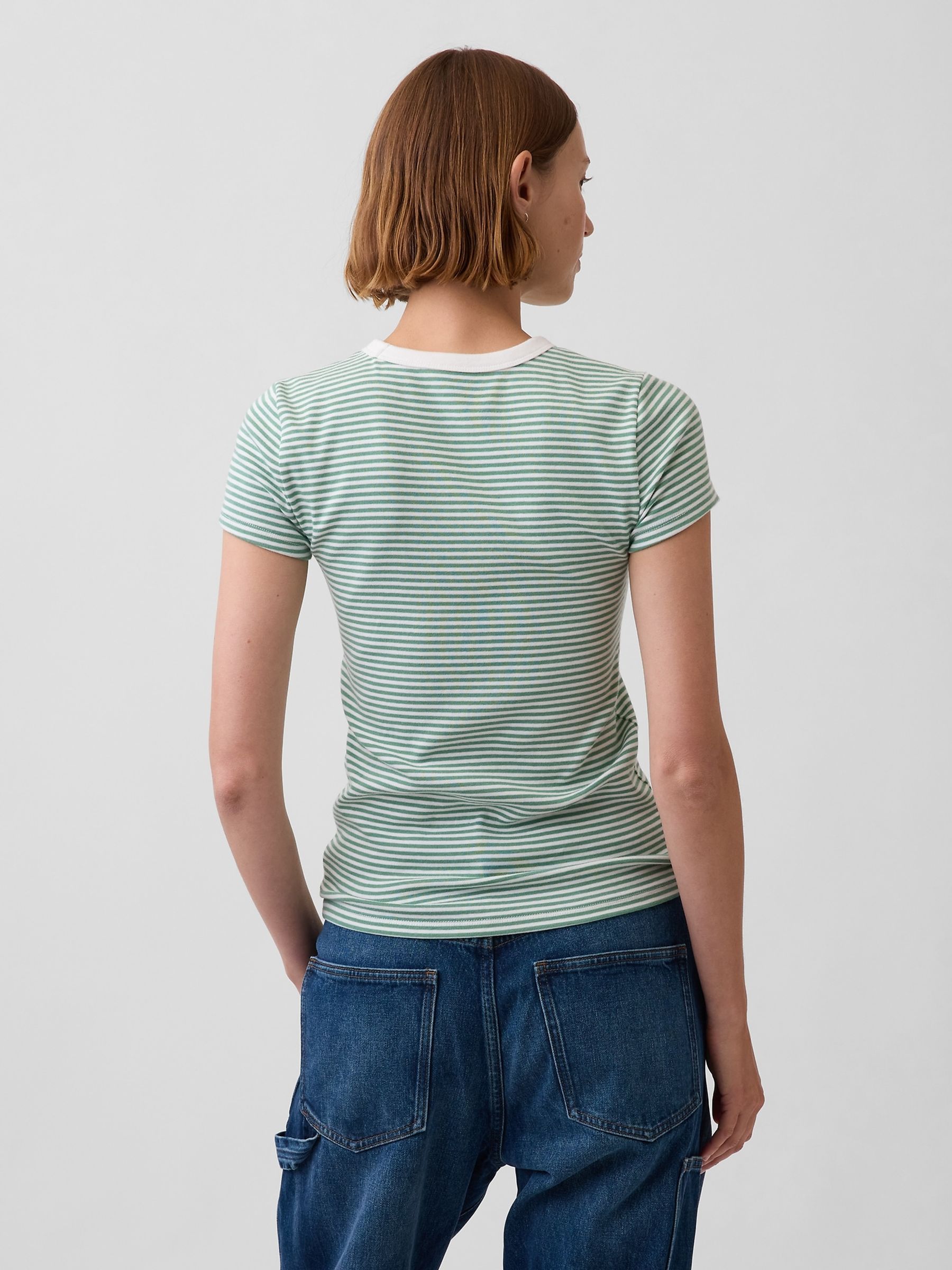 Green Stripe Modern Crew neck T-Shirt - Image 2 of 3 Green Stripe Modern Crew neck T-Shirt - Image 2 of 3