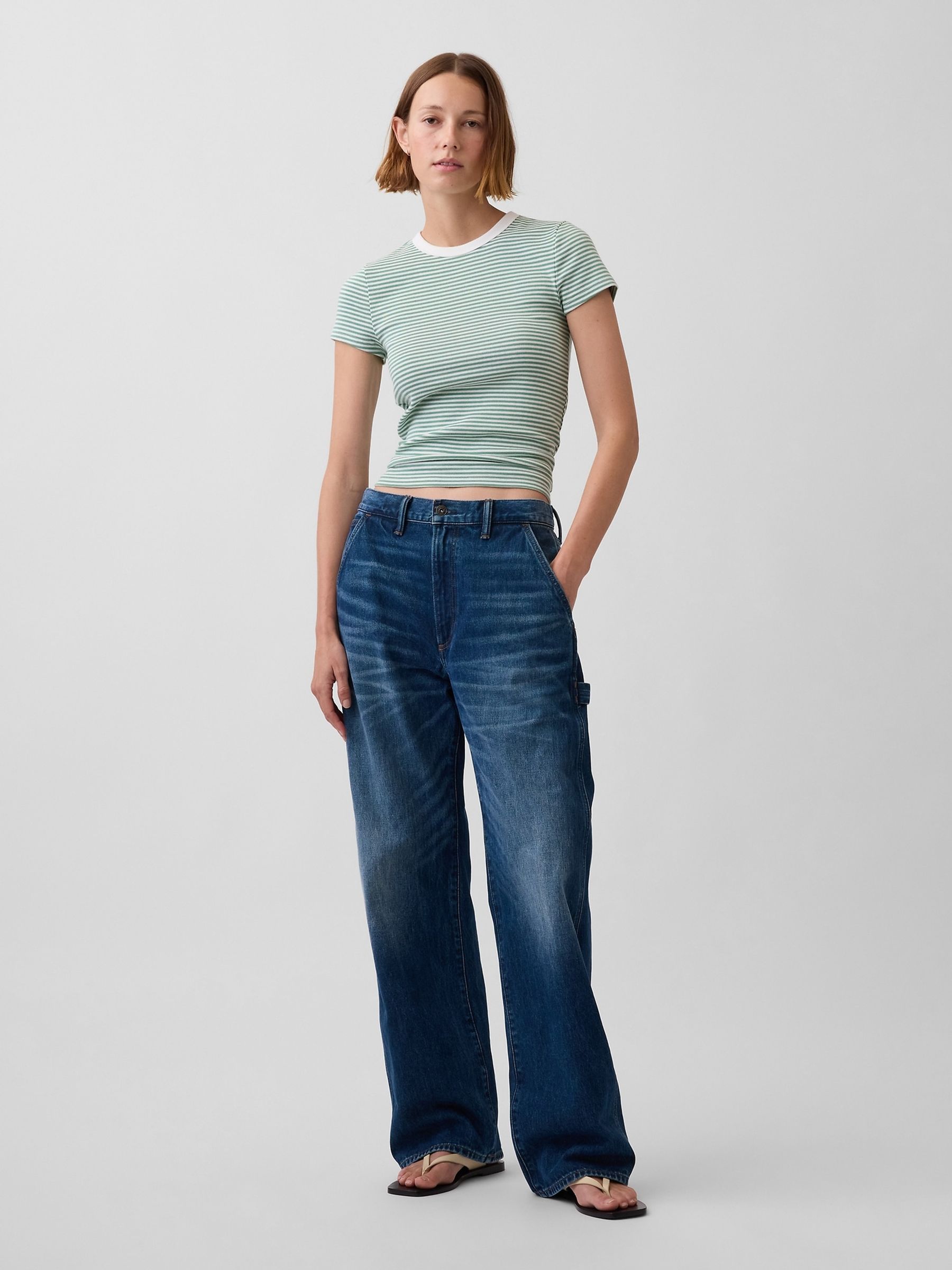 Green Stripe Modern Crew neck T-Shirt - Image 3 of 3