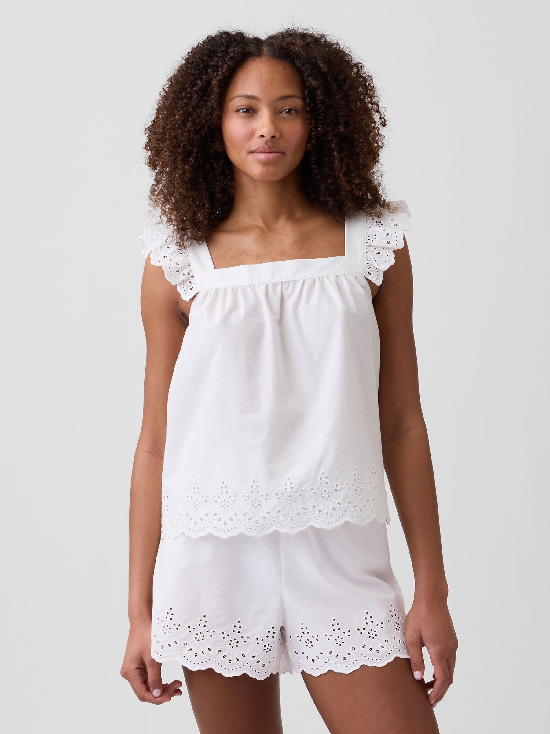 White Poplin Eyelet pyjama Top - Image 1 of 5