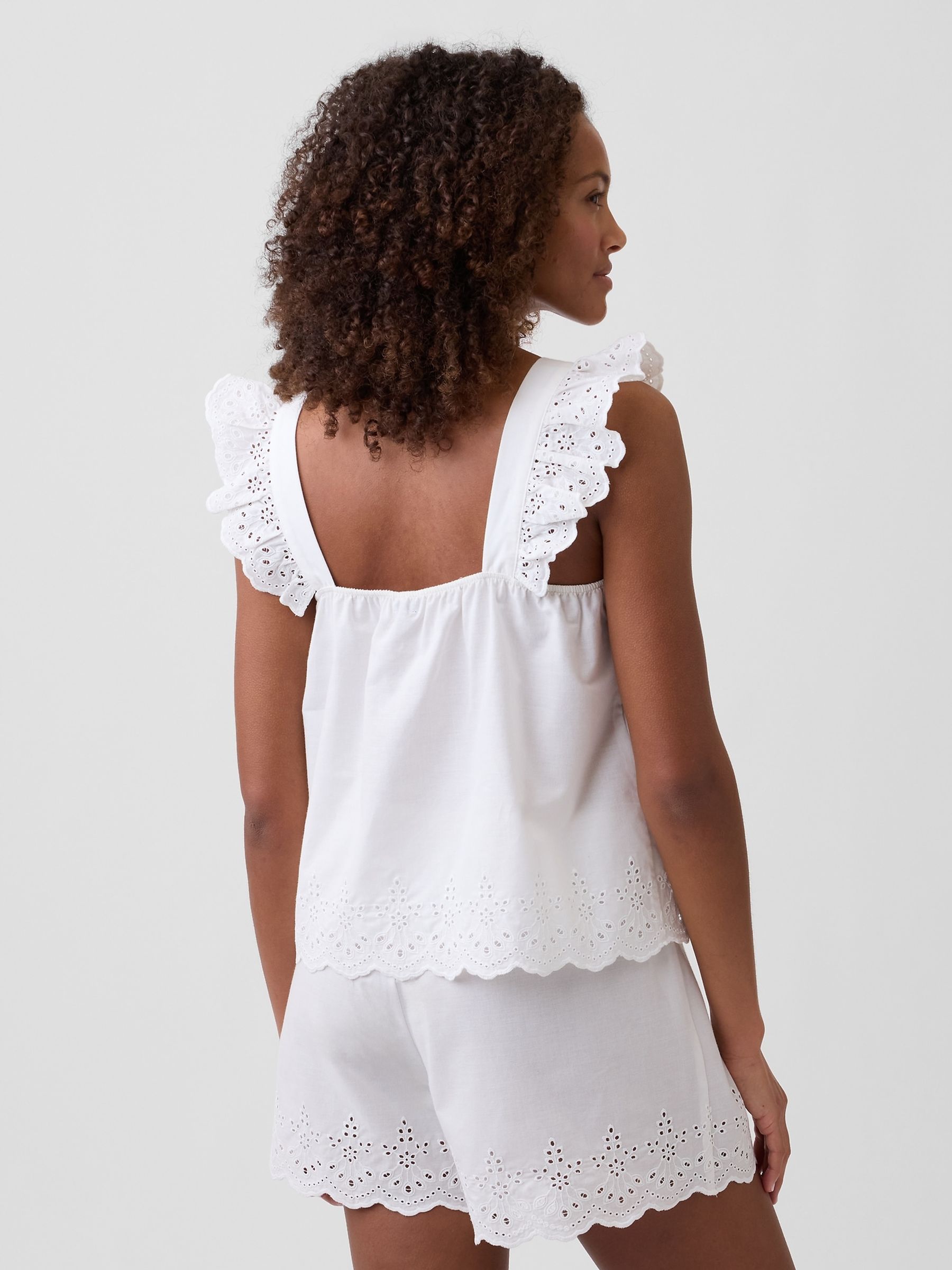 White Poplin Eyelet pyjama Top - Image 2 of 5