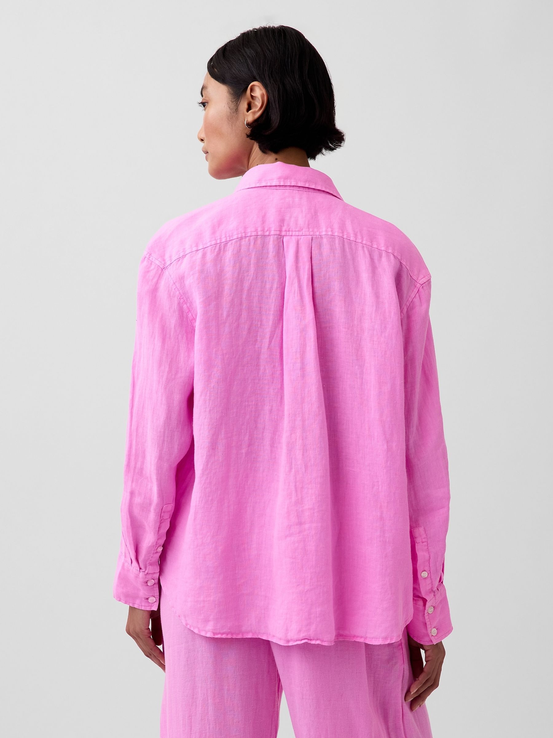 Pink Linen Oversized Shirt - Image 2 of 4 Pink Linen Oversized Shirt - Image 2 of 4