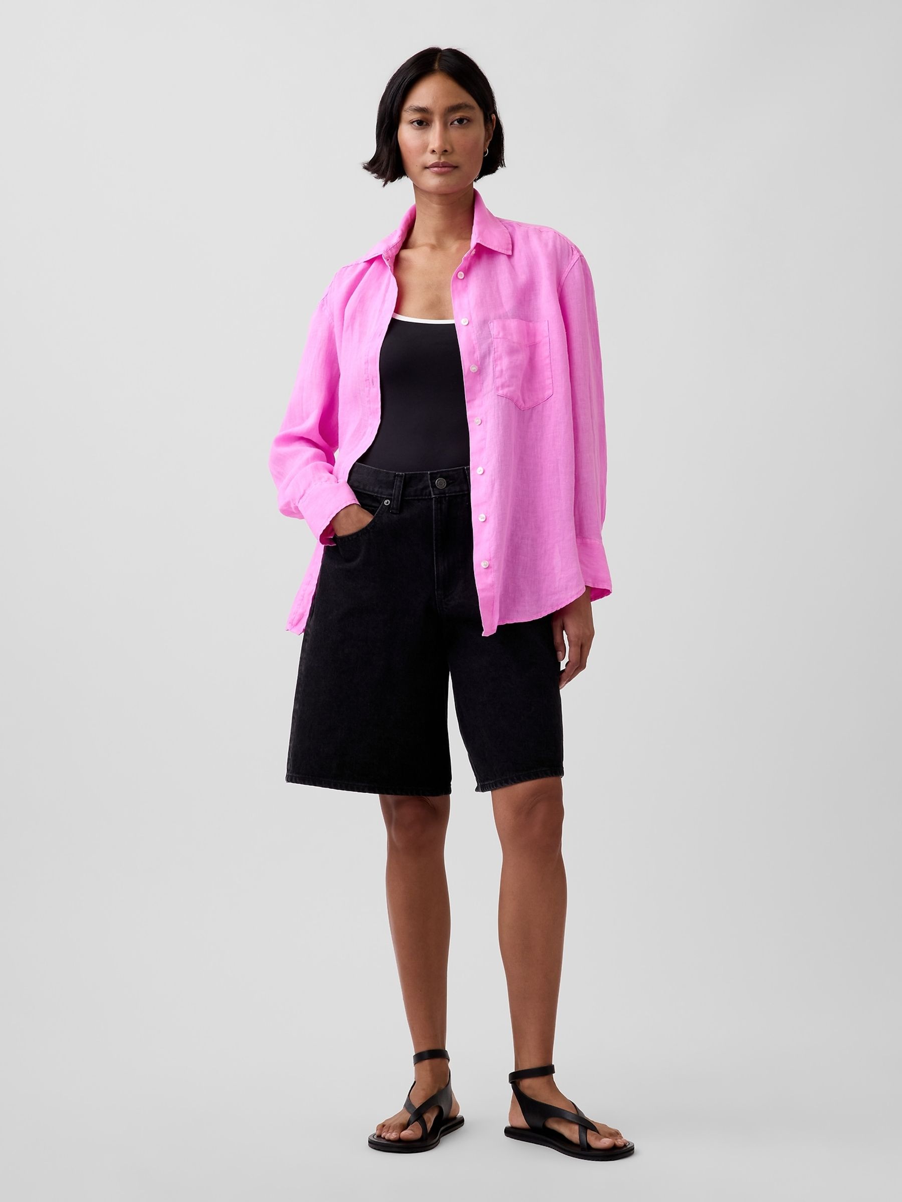 Pink Linen Oversized Shirt - Image 3 of 4