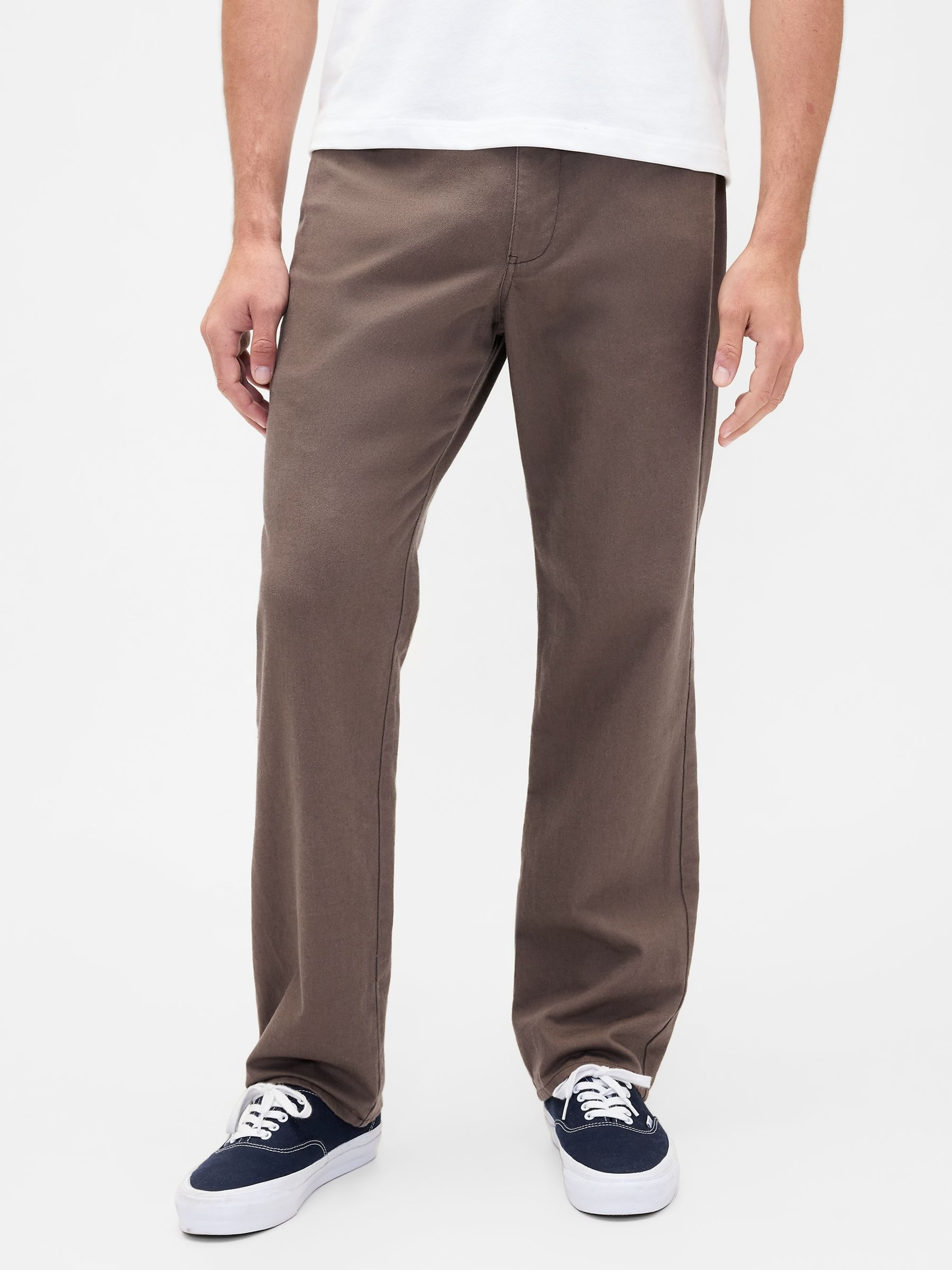 Brown Linen-Cotton Relaxed Straight Trousers - Image 1 of 5