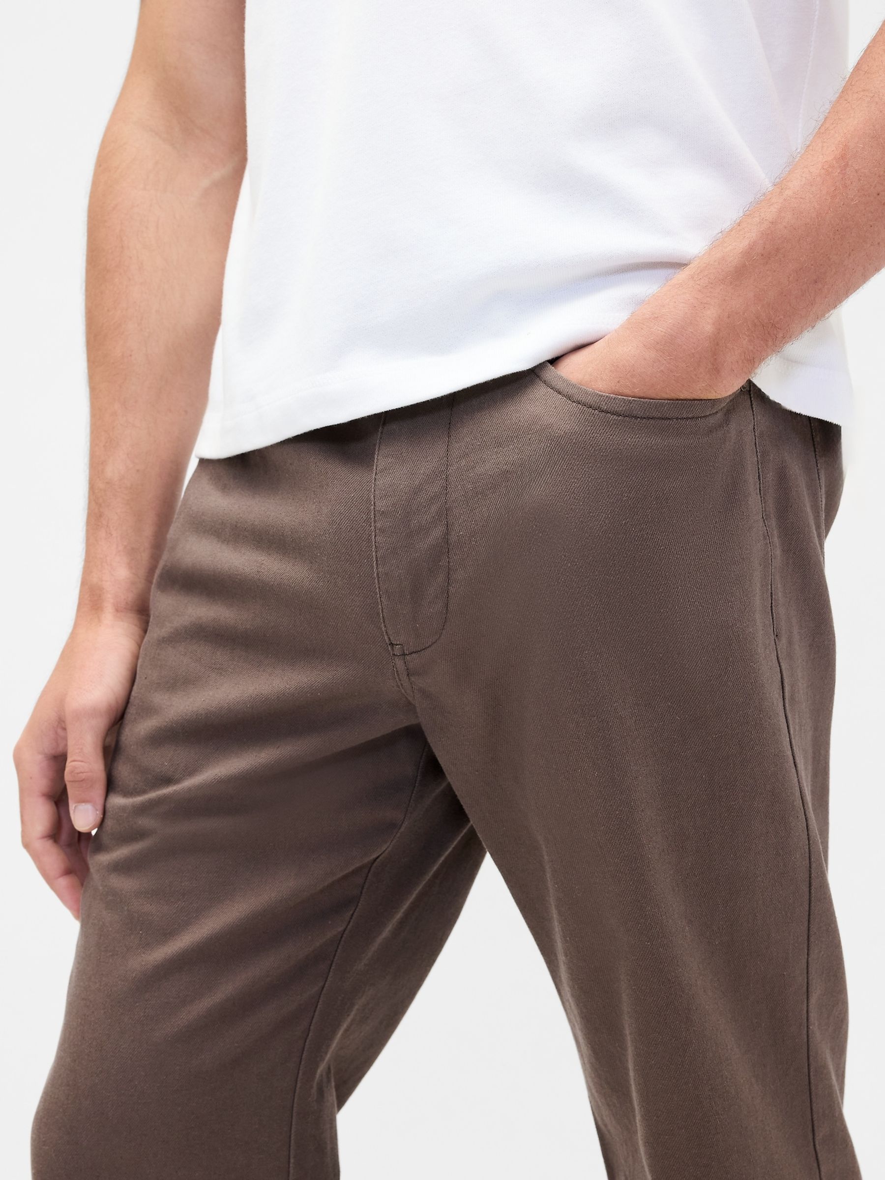 Brown Linen-Cotton Relaxed Straight Trousers - Image 4 of 5