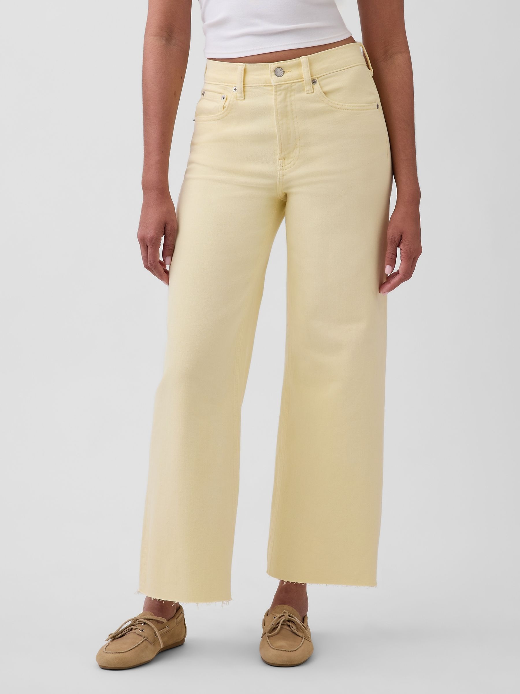 Yellow High Waisted Stride Wide-Leg Ankle Jeans - Image 1 of 4 Yellow High Waisted Stride Wide-Leg Ankle Jeans - Image 1 of 4