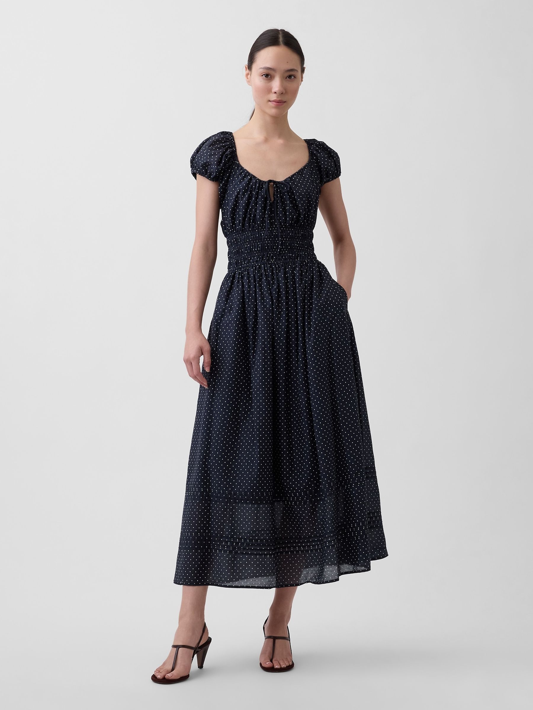 Black Voile Smocked Waist Maxi Dress - Image 1 of 4