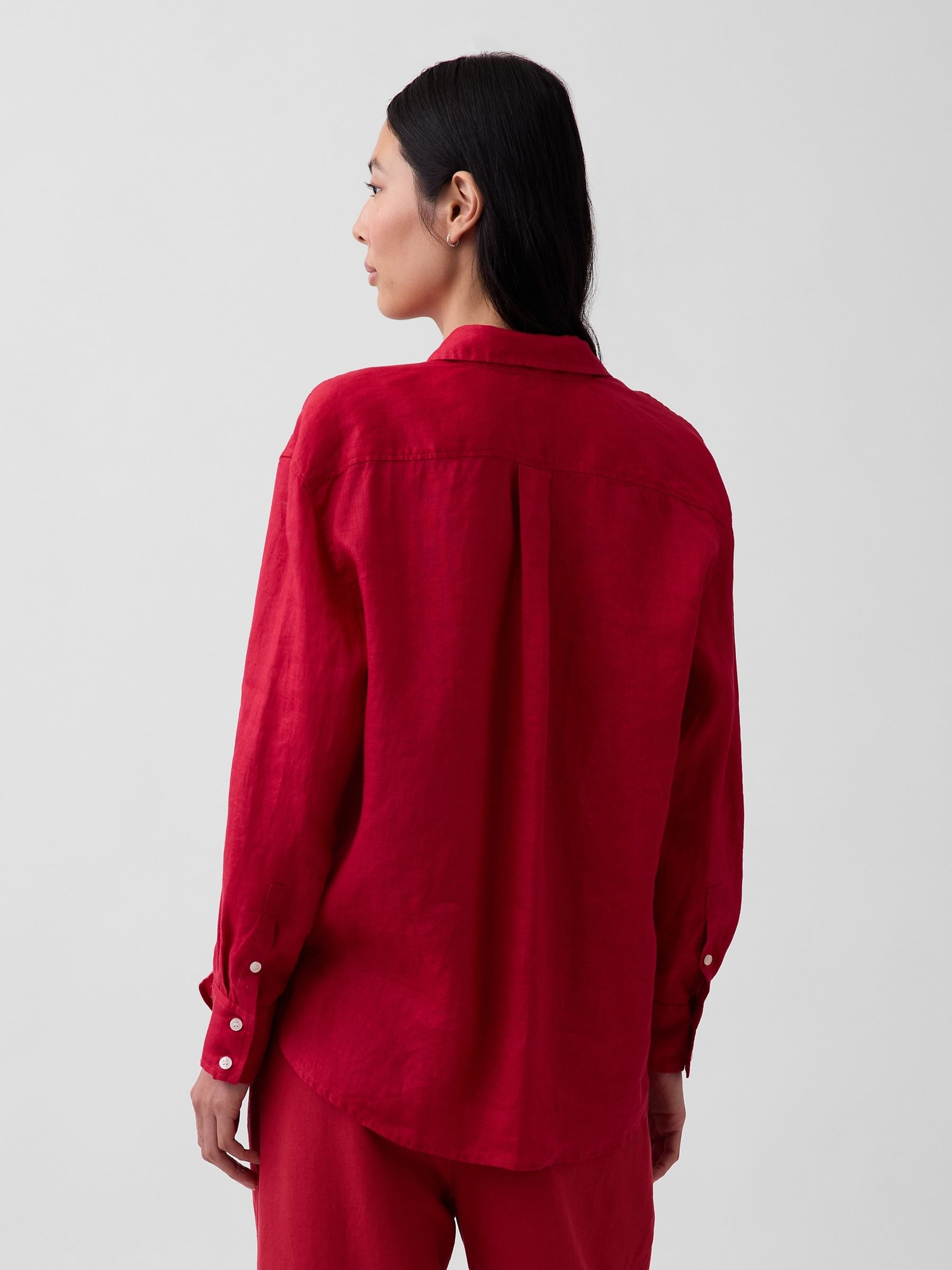 Red Linen Oversized Shirt - Image 2 of 4