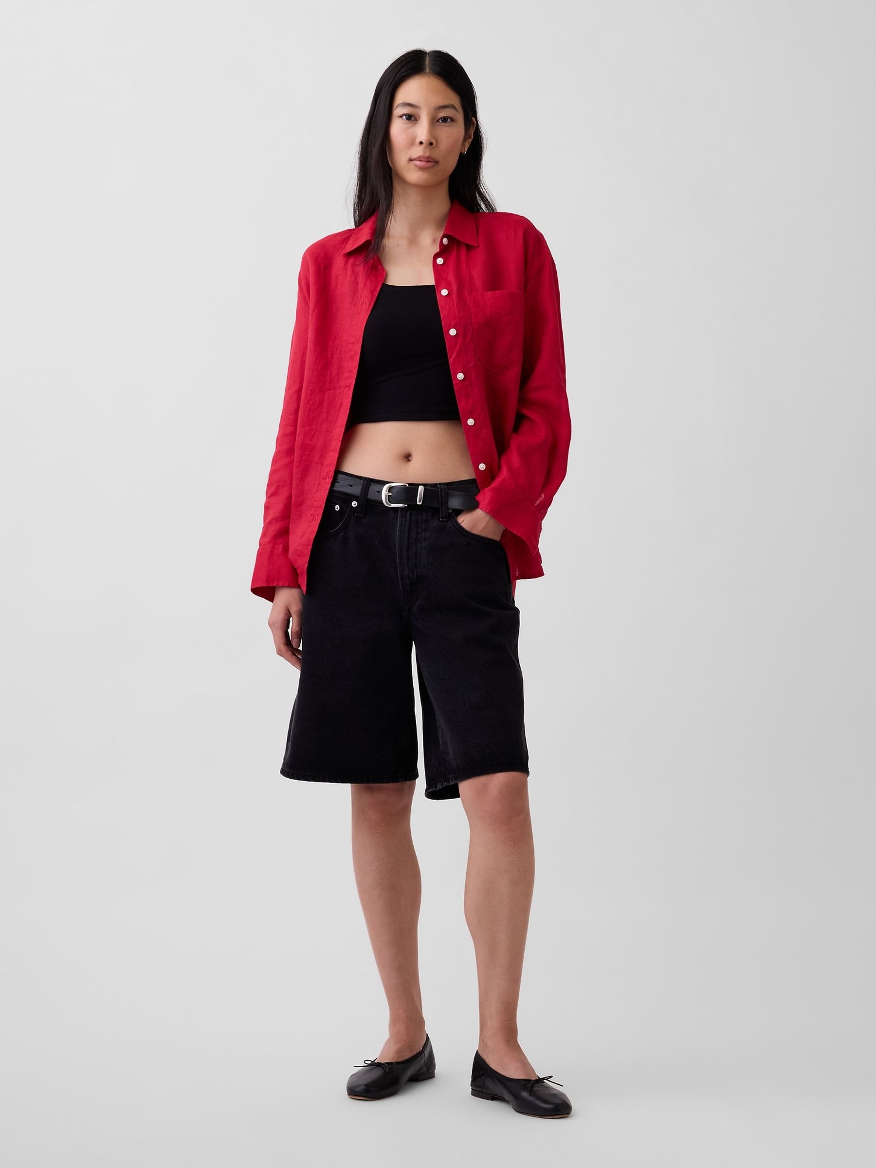 Red Linen Oversized Shirt - Image 3 of 4