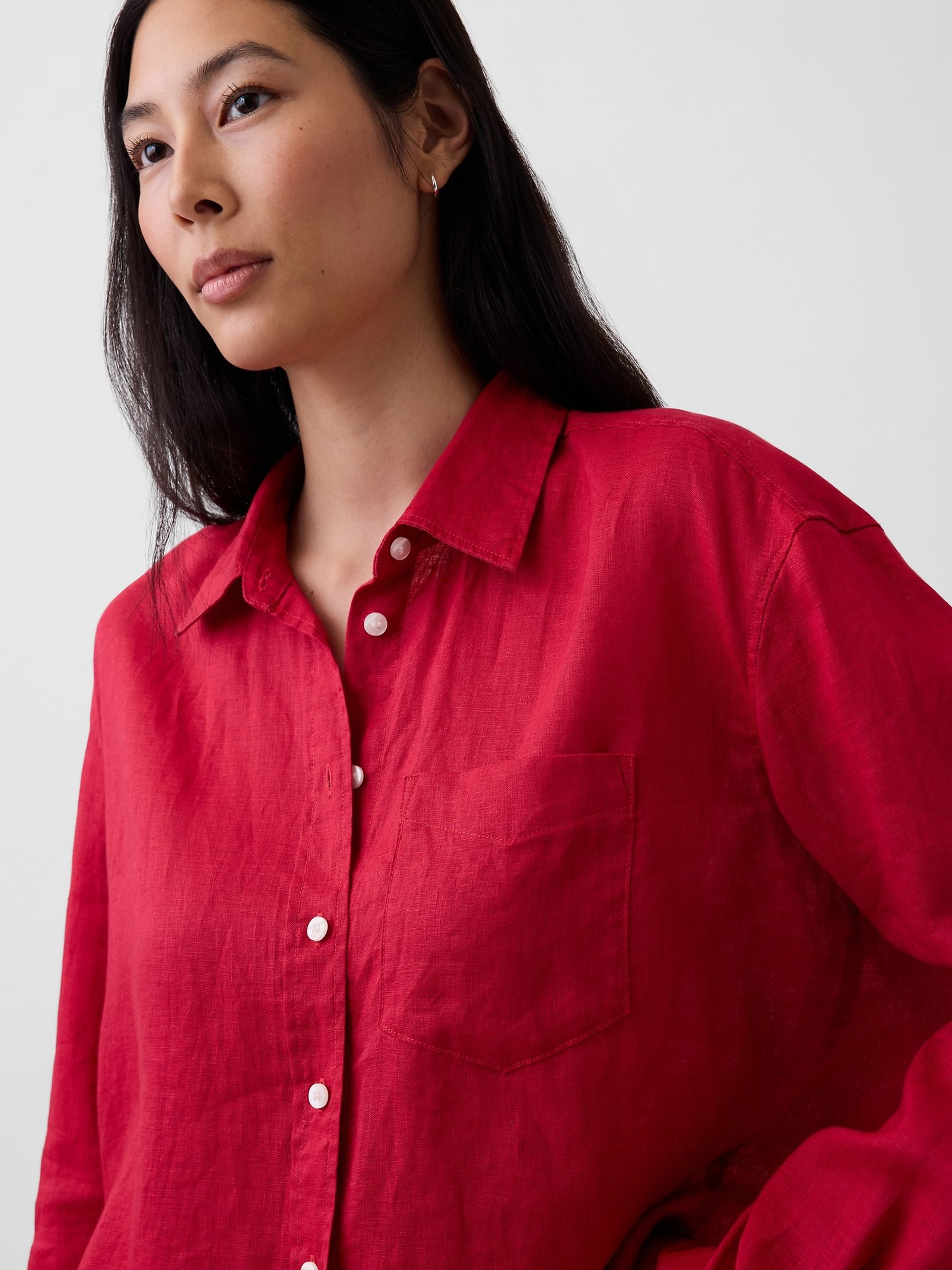 Red Linen Oversized Shirt - Image 4 of 4