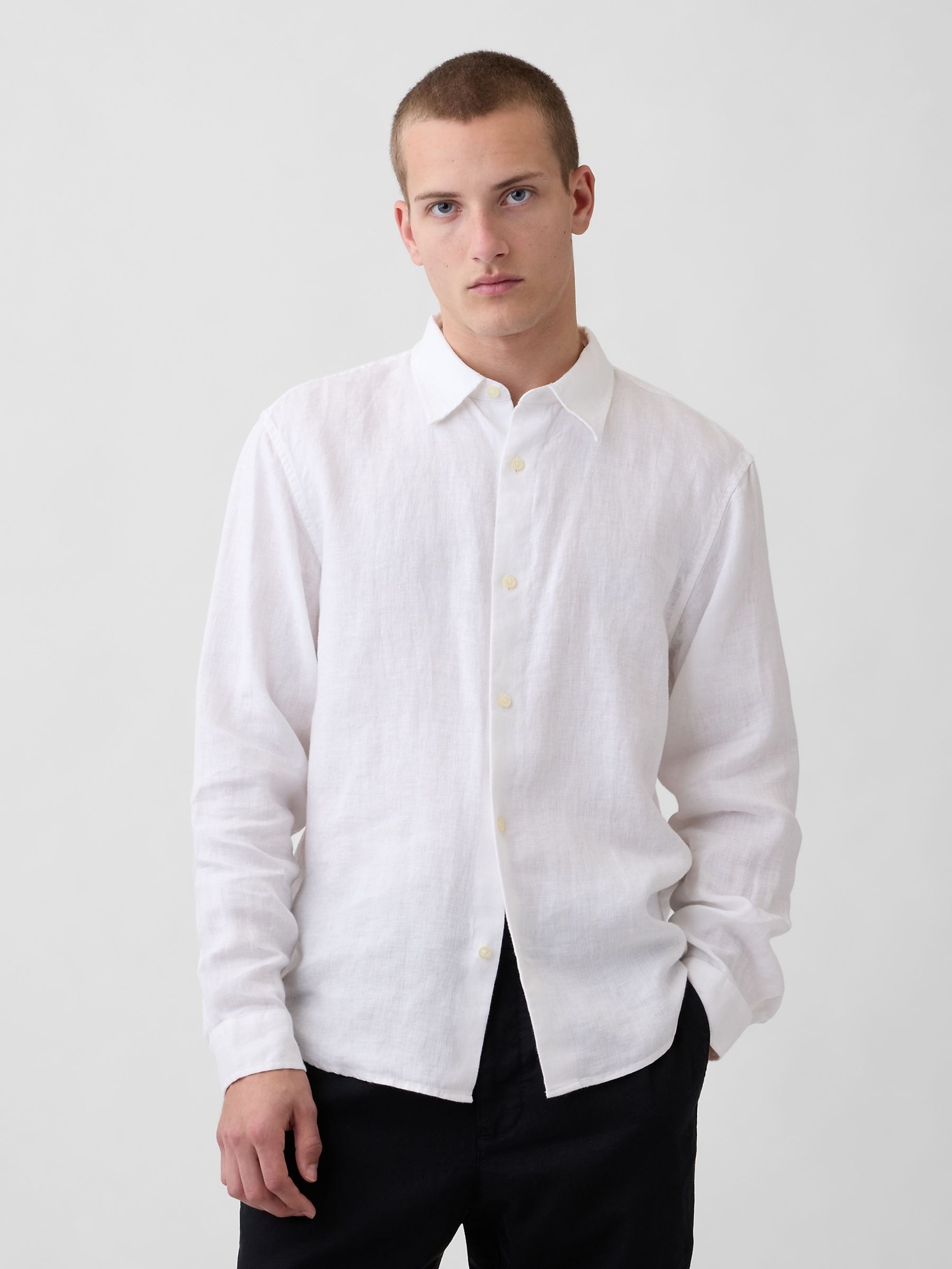 White Linen Relaxed Shirt - Image 1 of 4