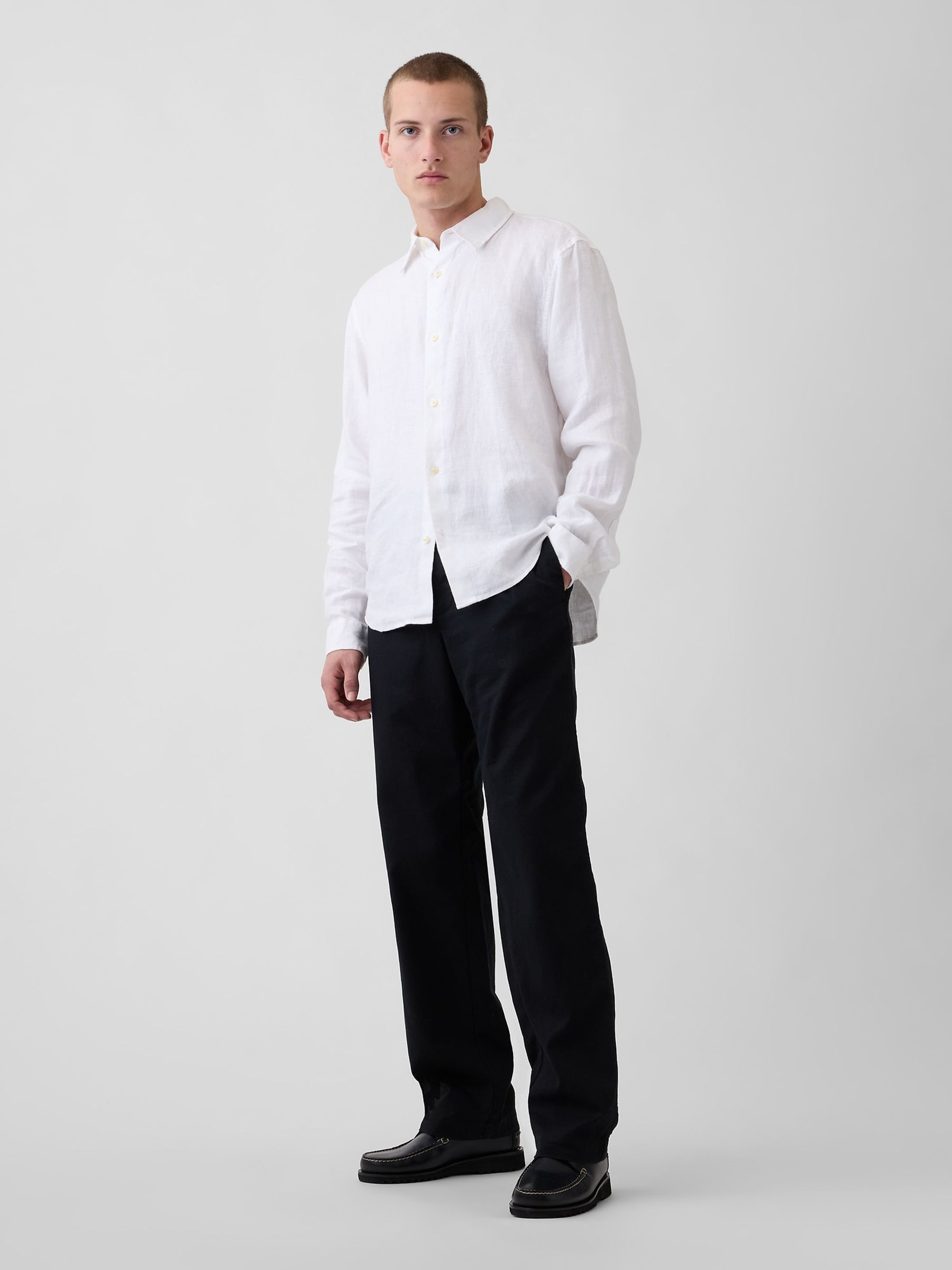 White Linen Relaxed Shirt - Image 3 of 4