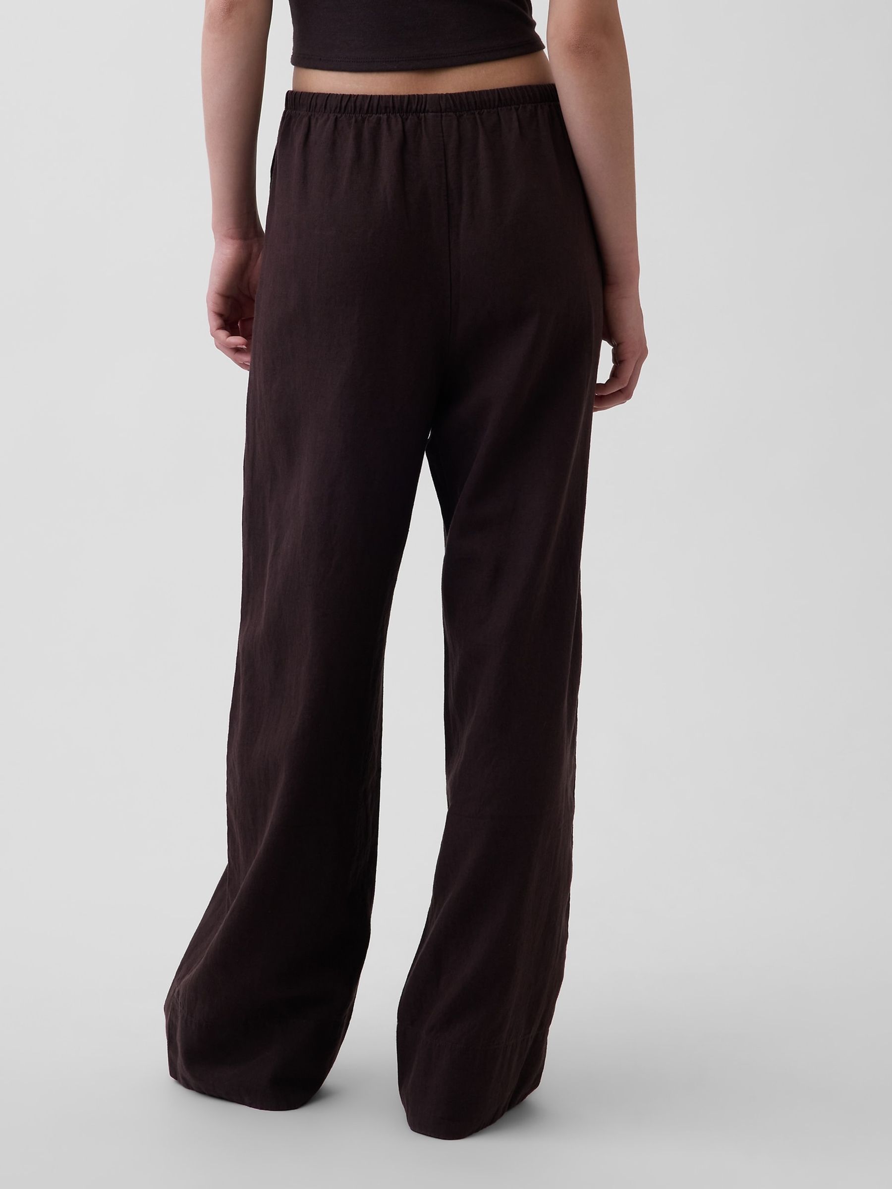 Brown Linen-Blend Relaxed Wide-Leg Trousers - Image 2 of 4