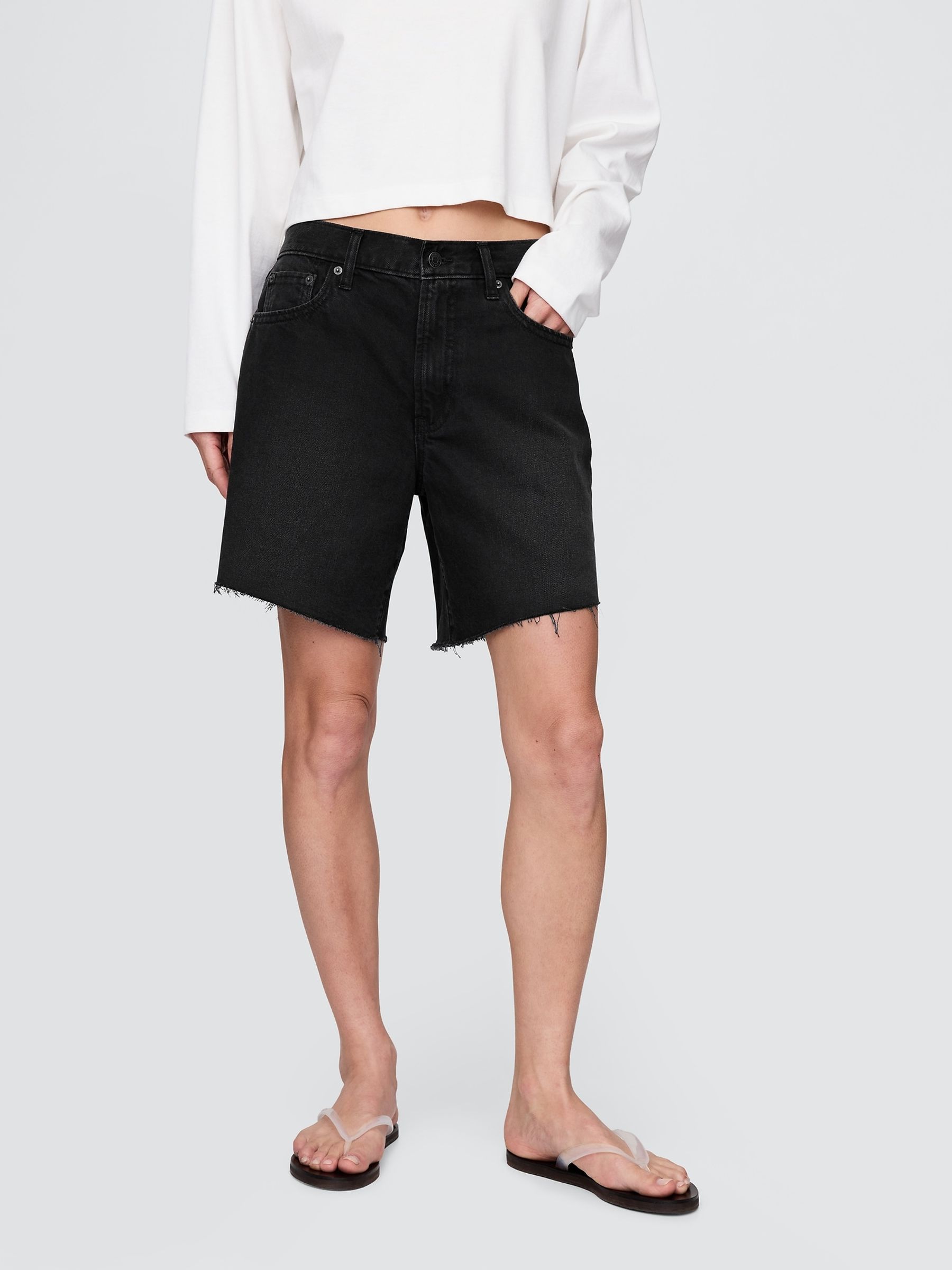Black 8inch Mid Rise '90s Loose Denim Bermuda Shorts - Image 1 of 5