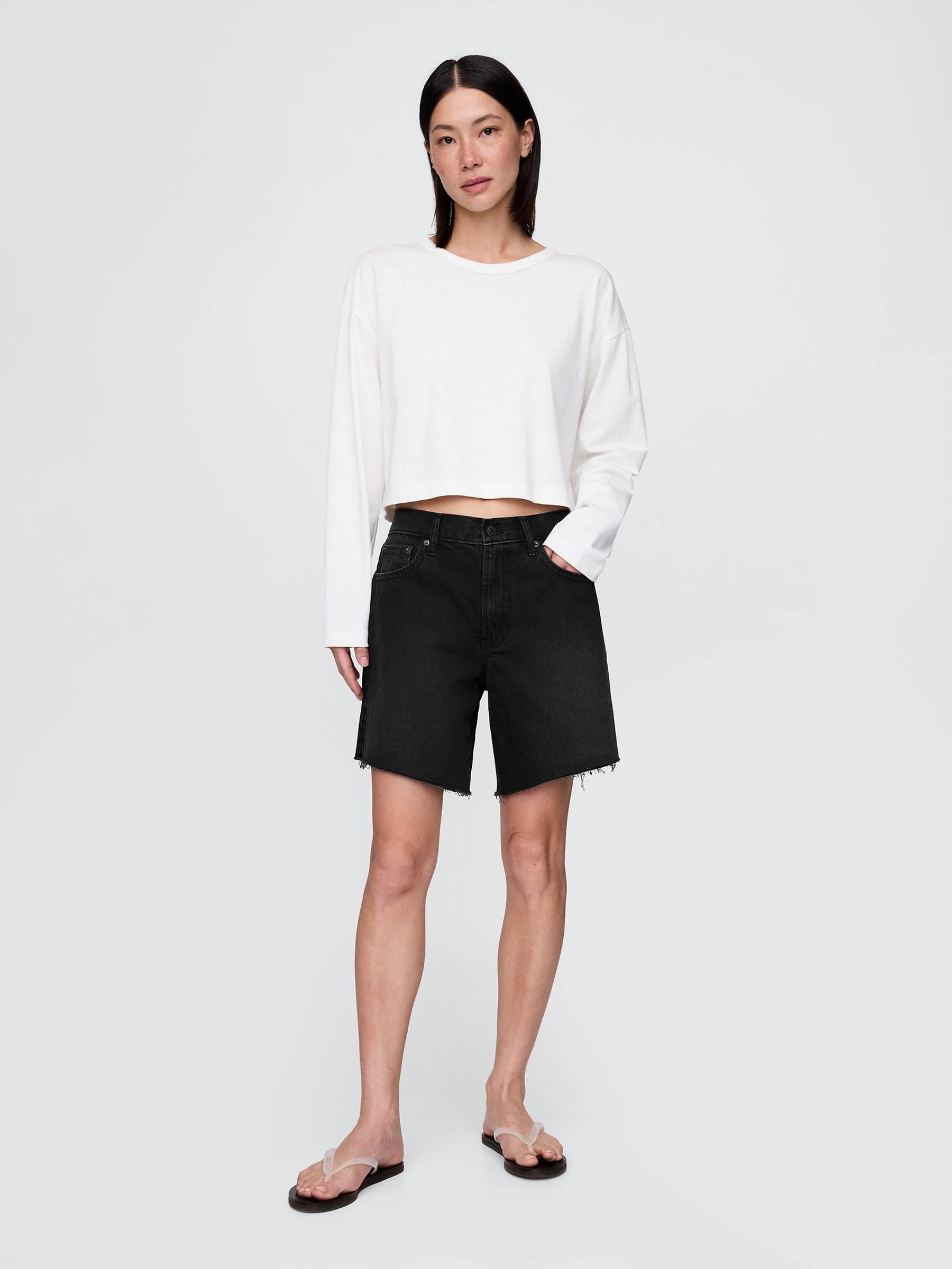 Black 8inch Mid Rise '90s Loose Denim Bermuda Shorts - Image 5 of 5