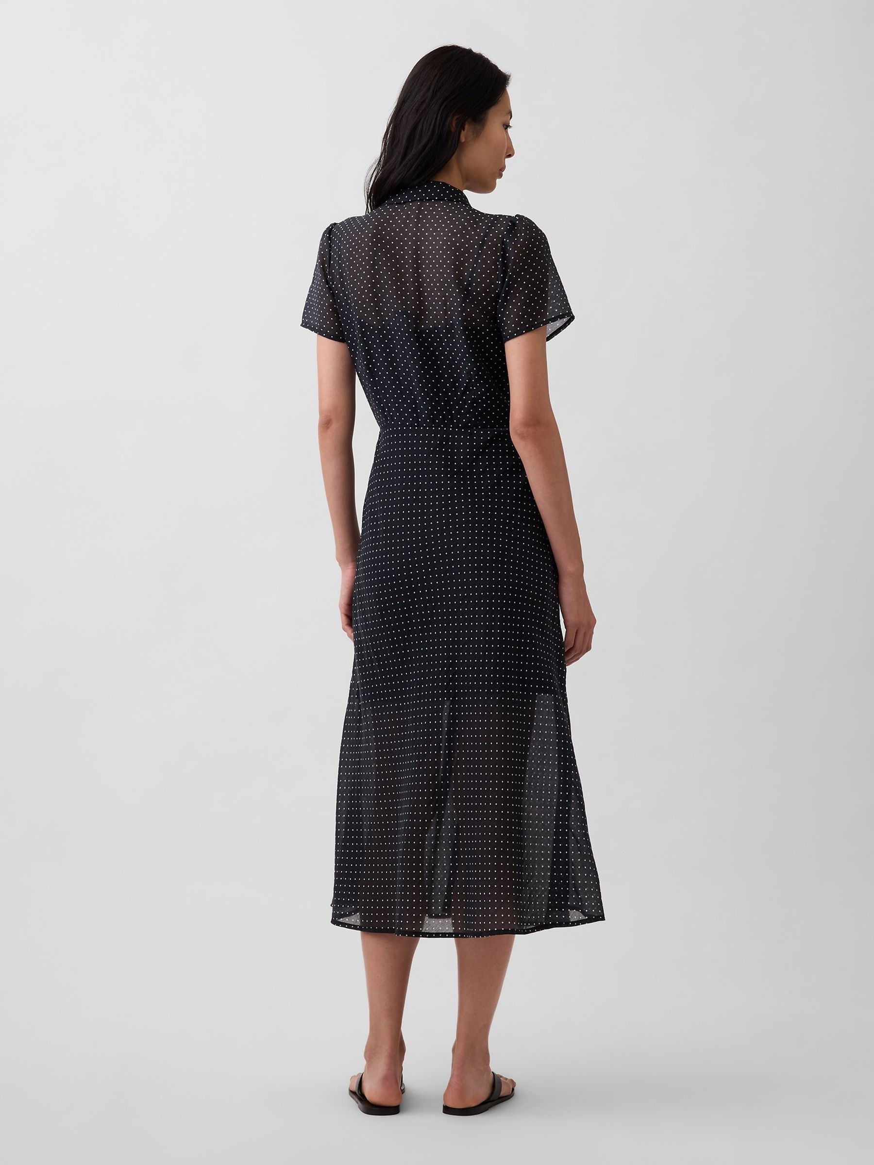 Black Spotted Sheer Midi Shirt Dress - Image 2 of 4 Black Spotted Sheer Midi Shirt Dress - Image 2 of 4