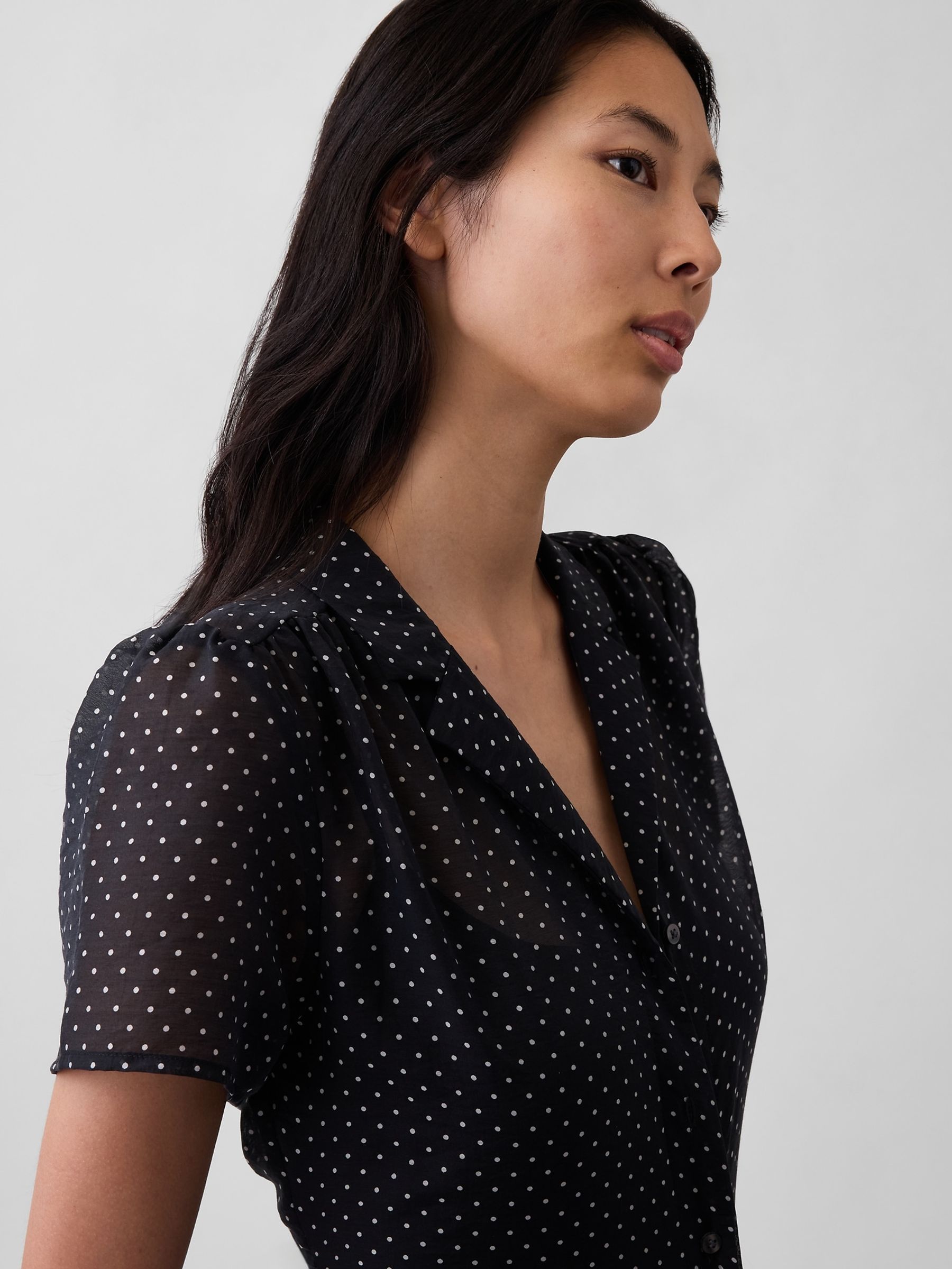 Black Spotted Sheer Midi Shirt Dress - Image 4 of 4
