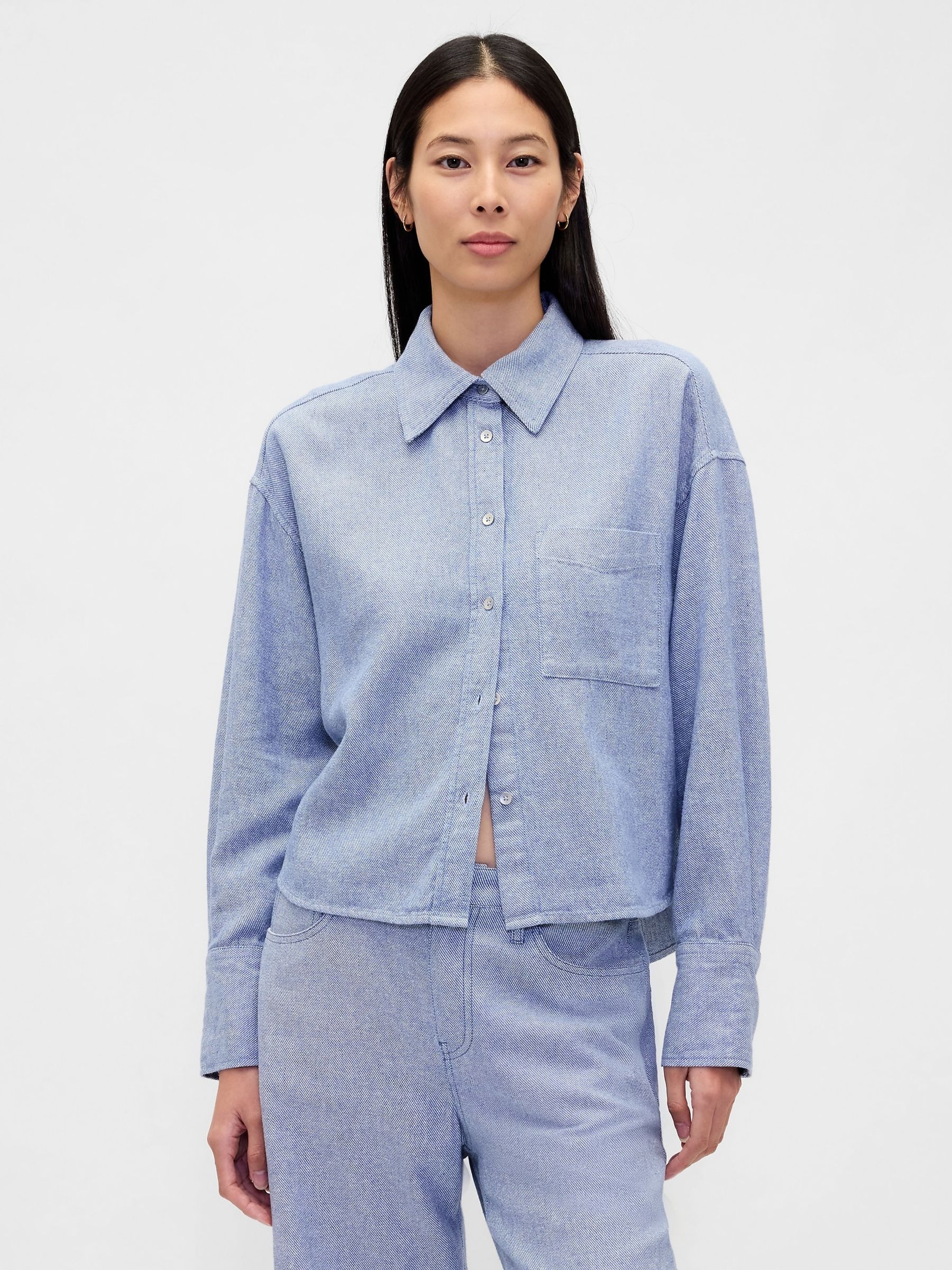 Blue Linen-Cotton Oversized Shirt - Image 1 of 4